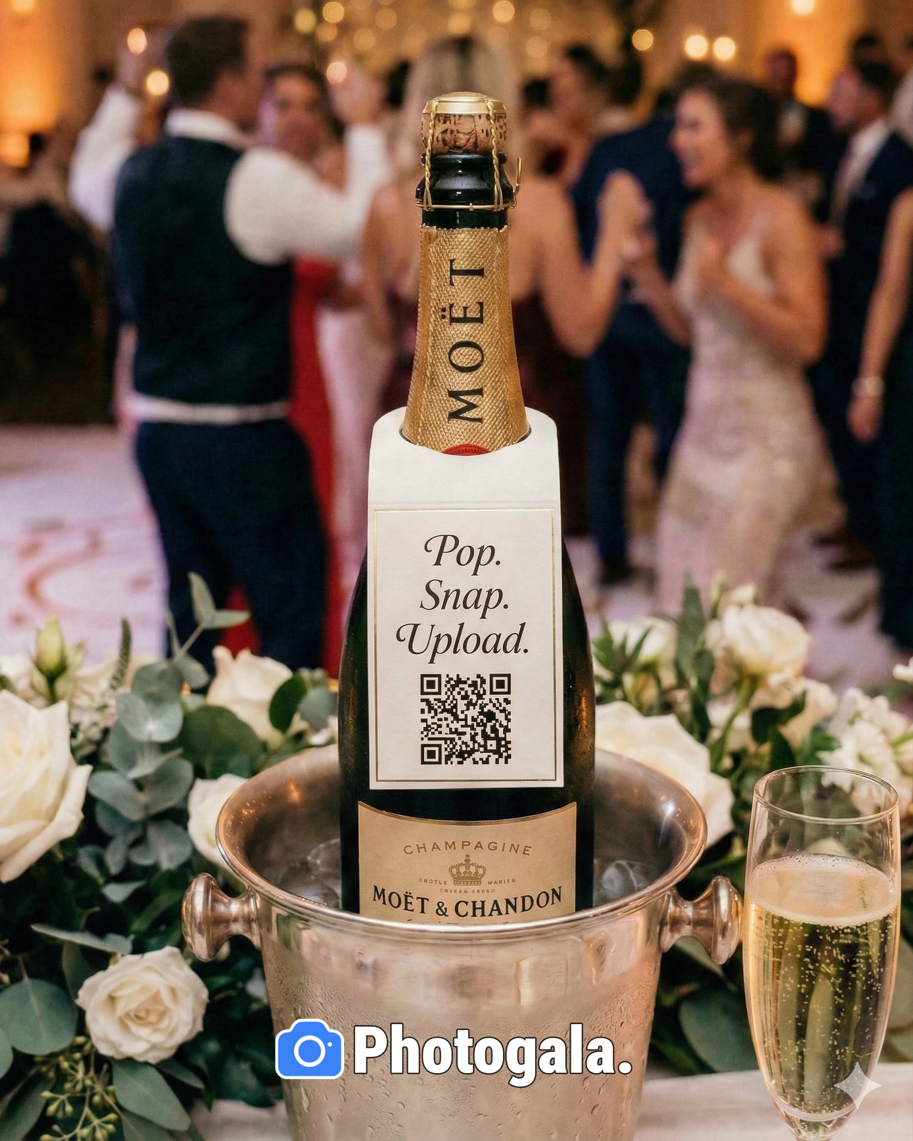 QR code on an alcohol bottle for photo sharing