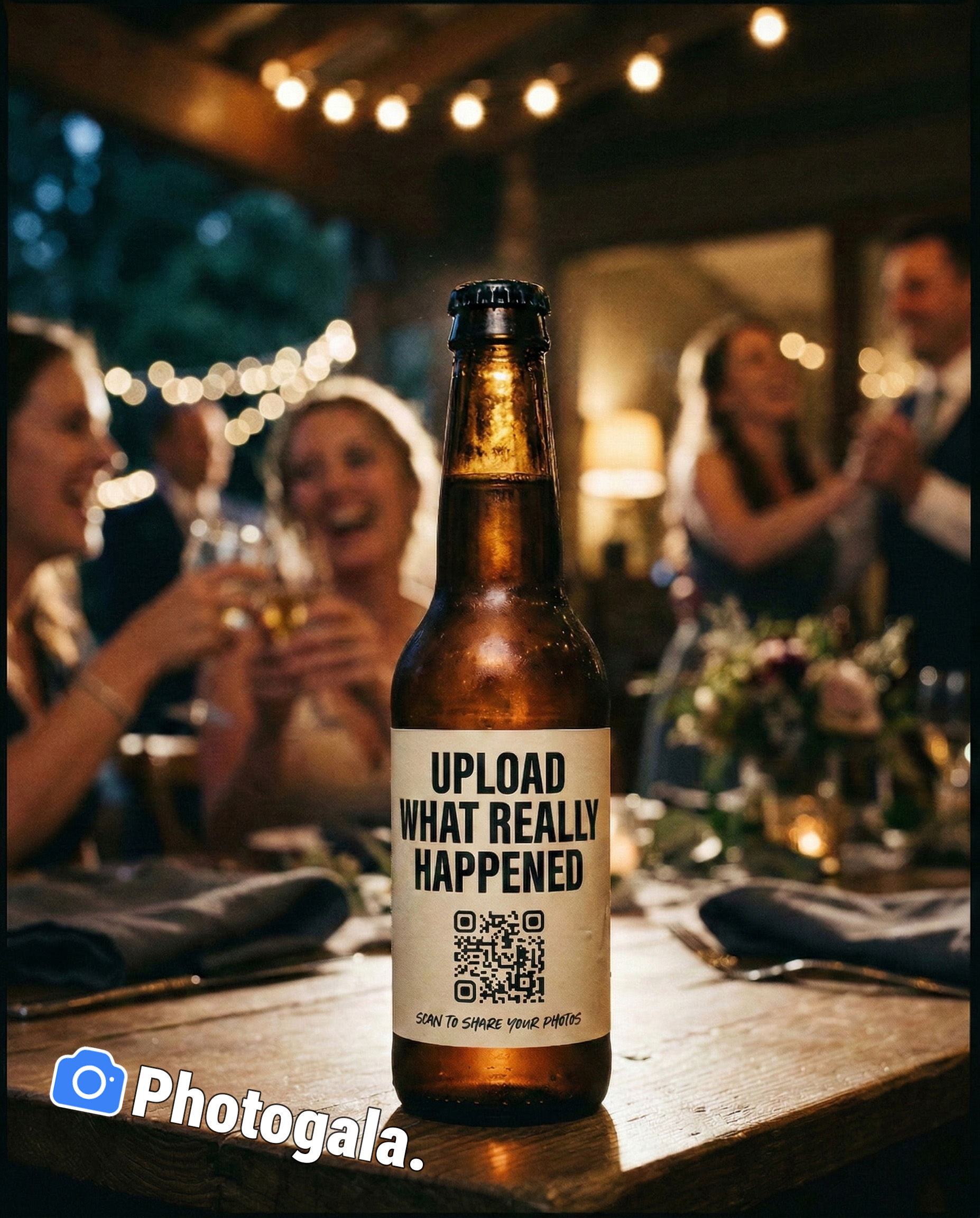 QR code displayed on a bottle at an event bar