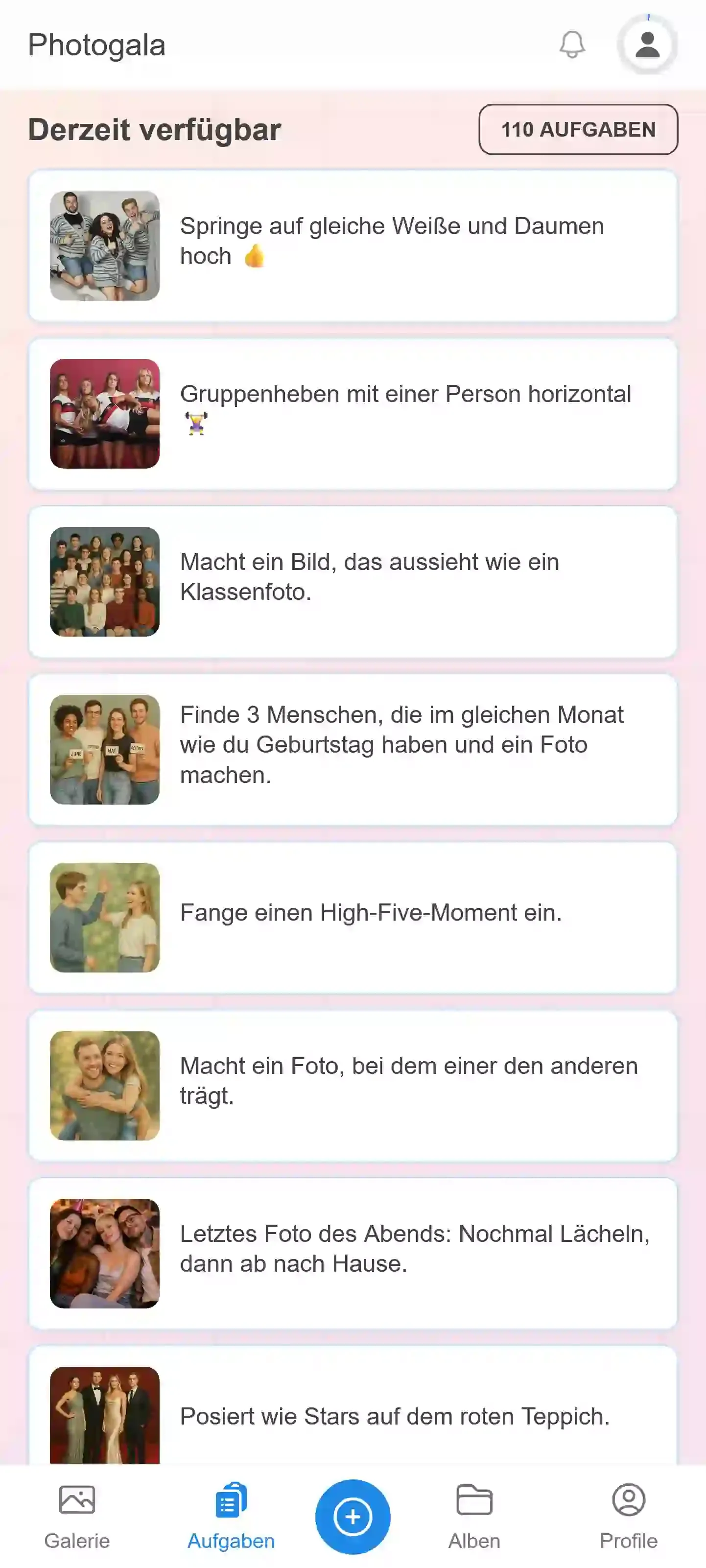 Foto-Challenges-Liste bei einer Babyparty