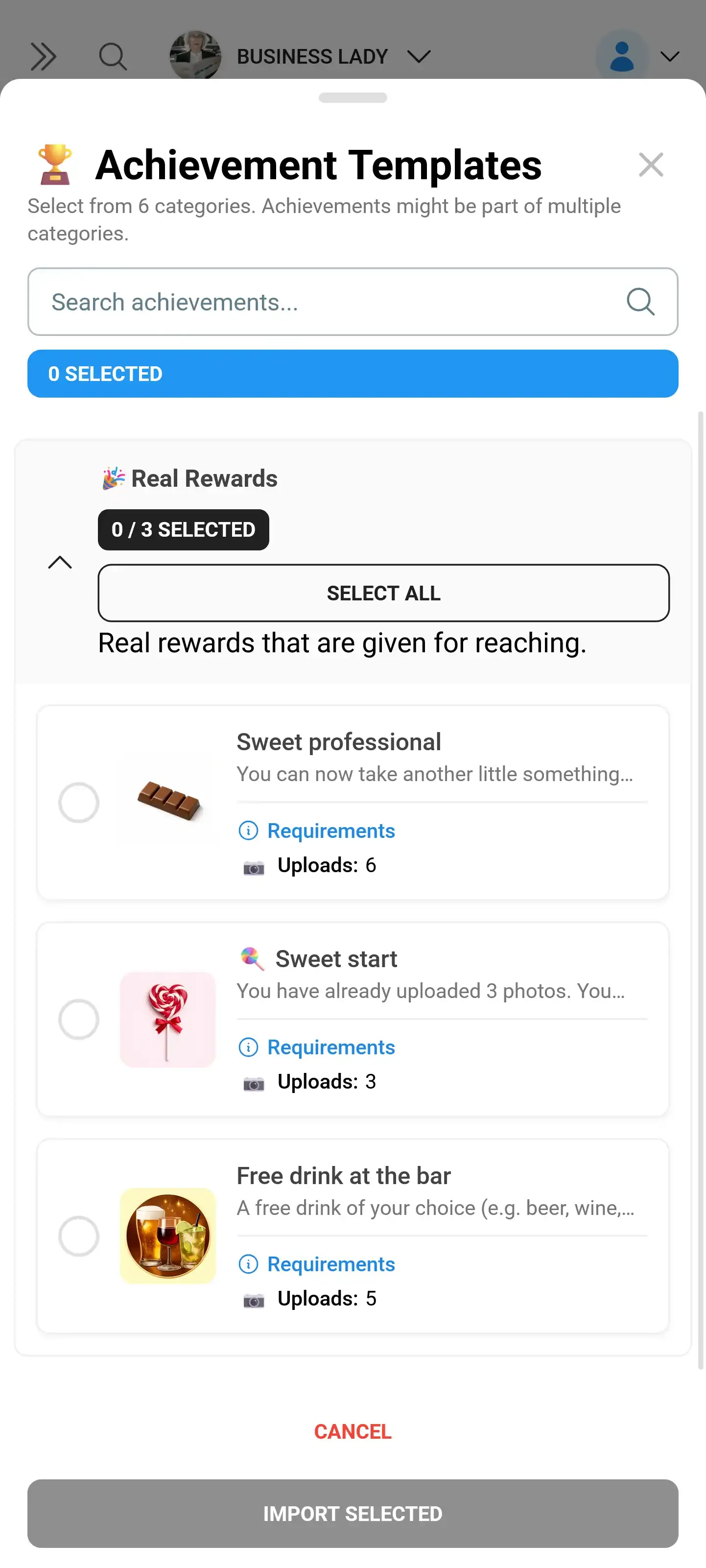 Real reward templates for corporate events
