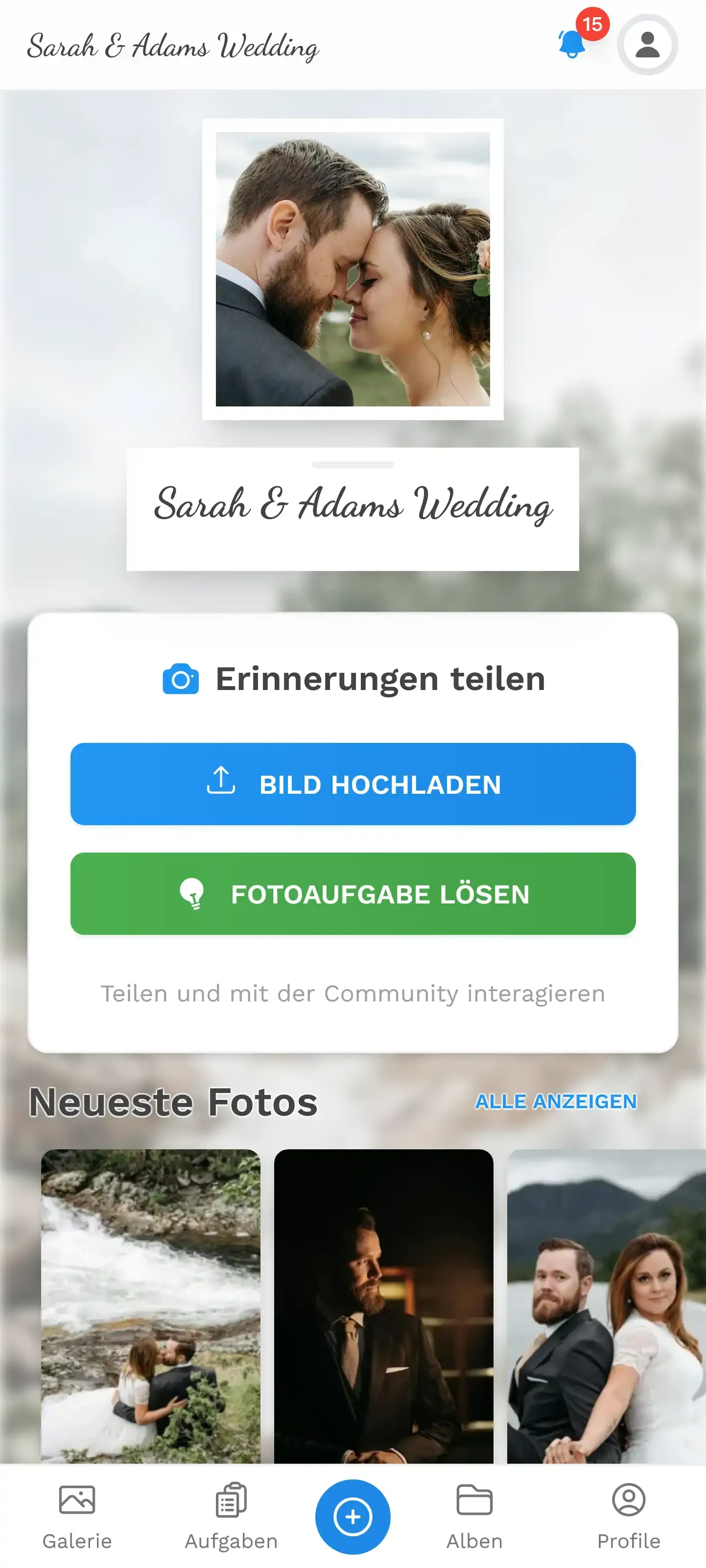 Startseite der Hochzeitsgalerie auf dem Smartphone