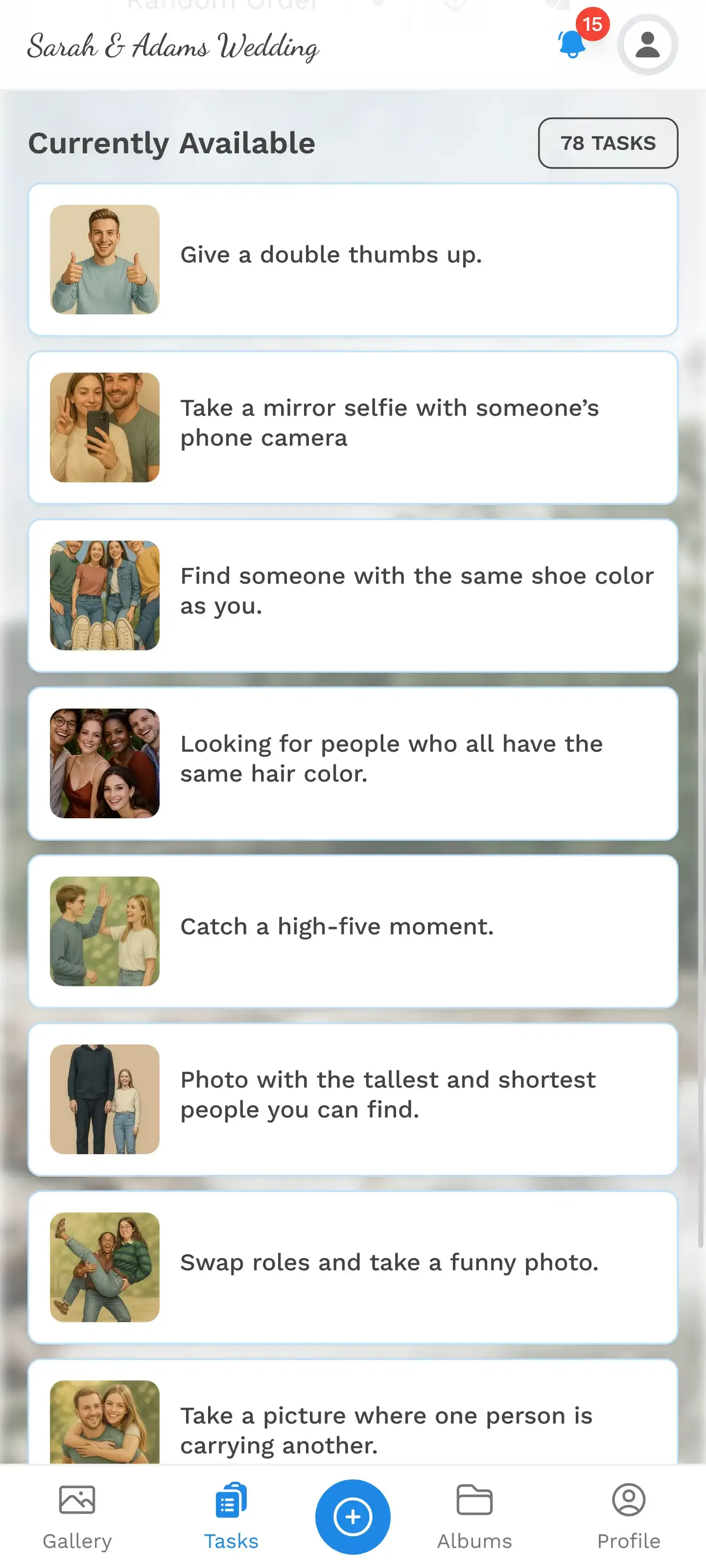 Photo challenge task view on mobile