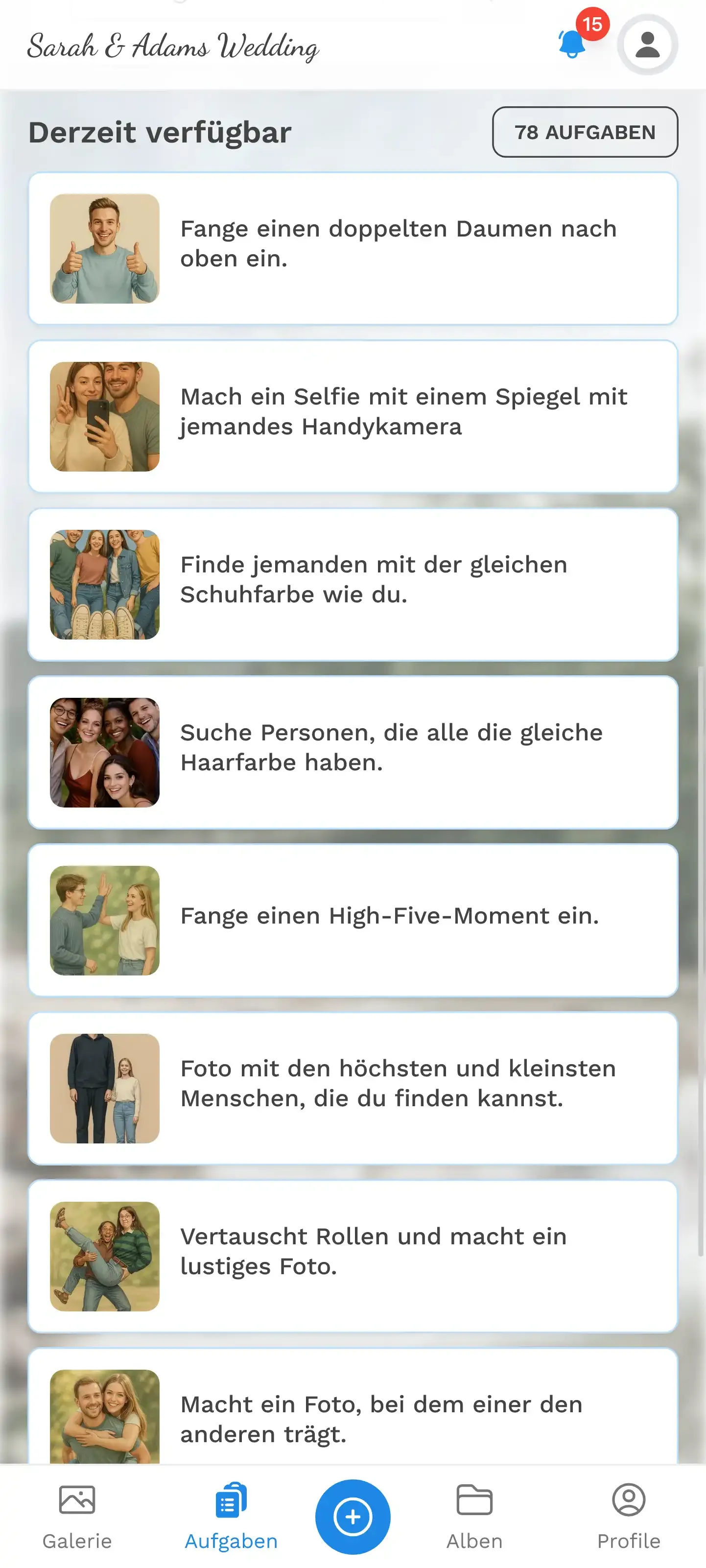 Foto-Challenge Aufgabenansicht auf dem Handy