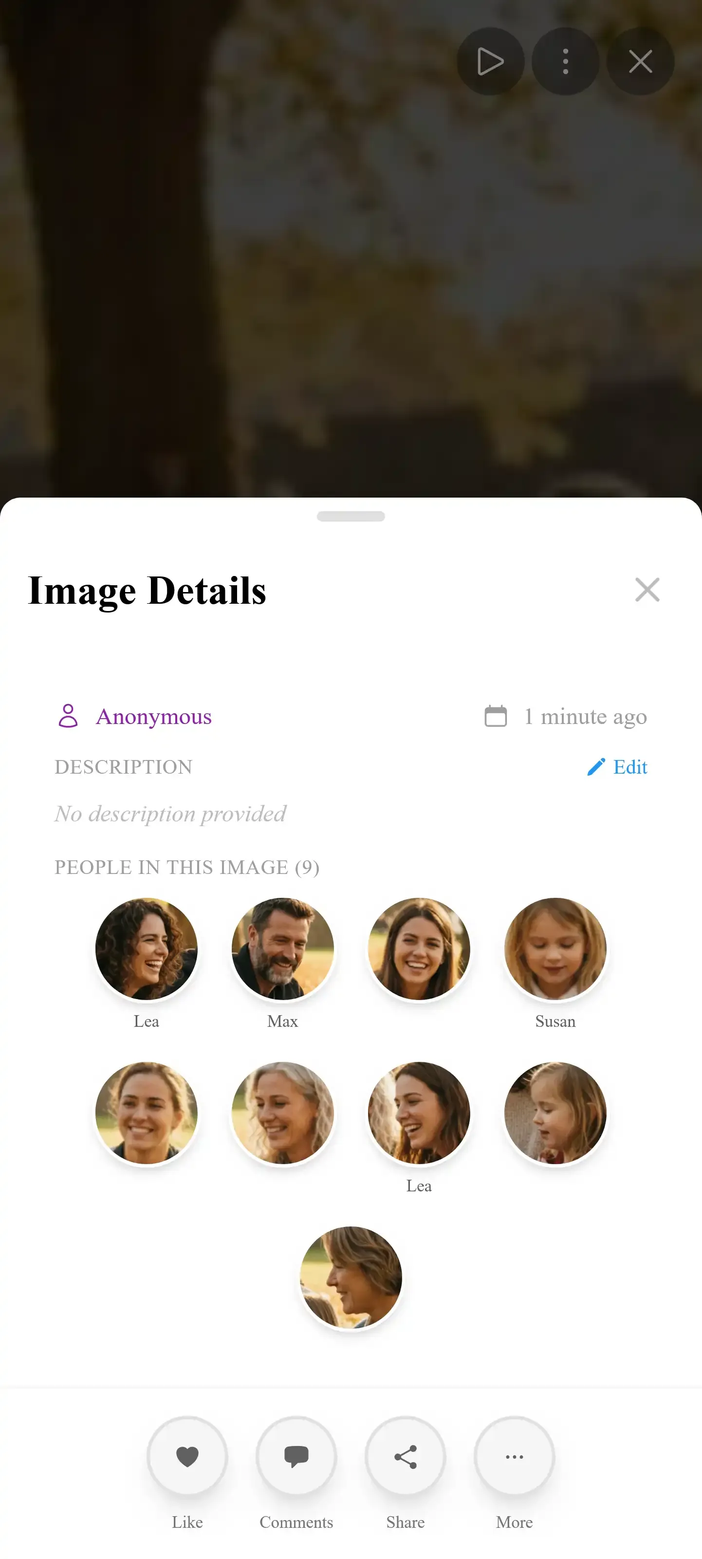 Face cluster details with grouped photos