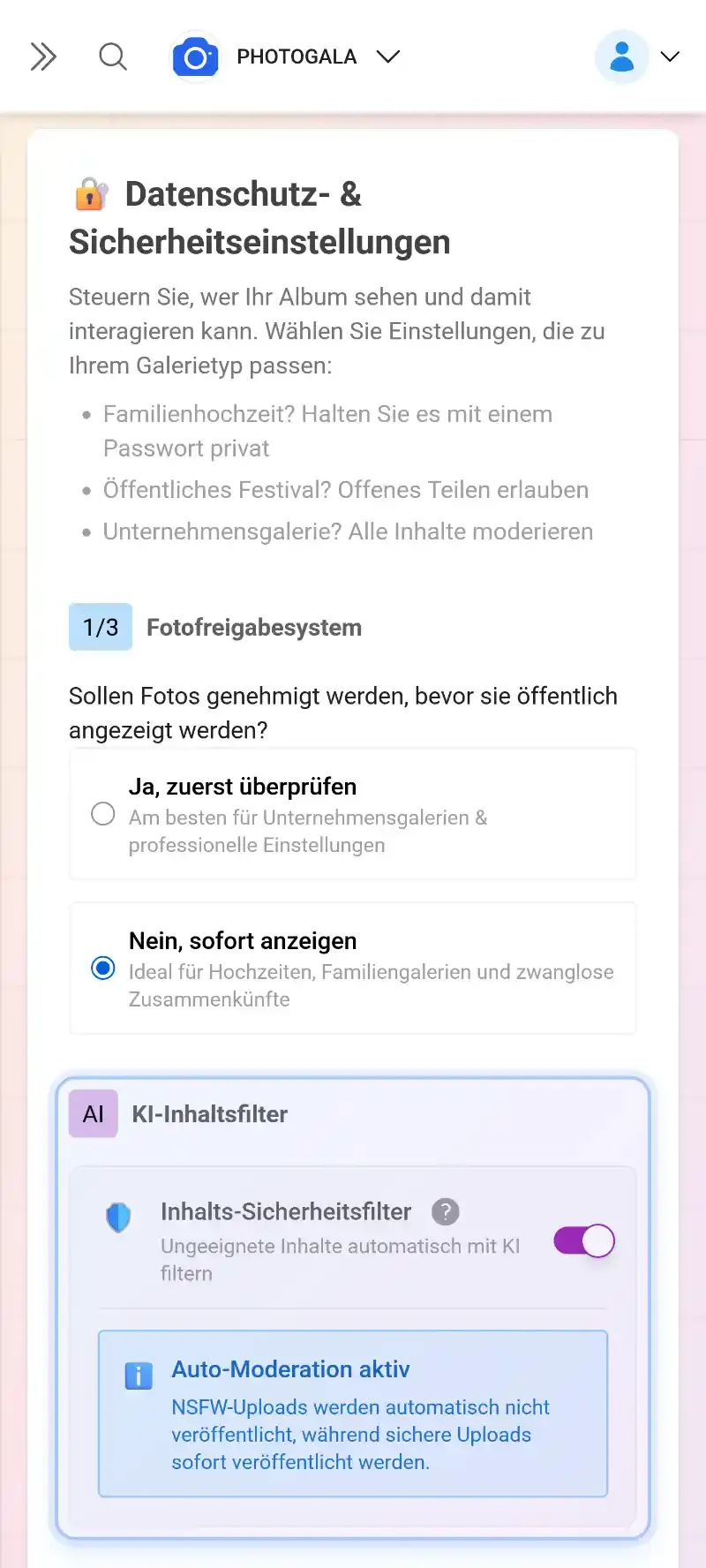 KI-NSFW-Content-Filter-Einstellungen auf dem Handy