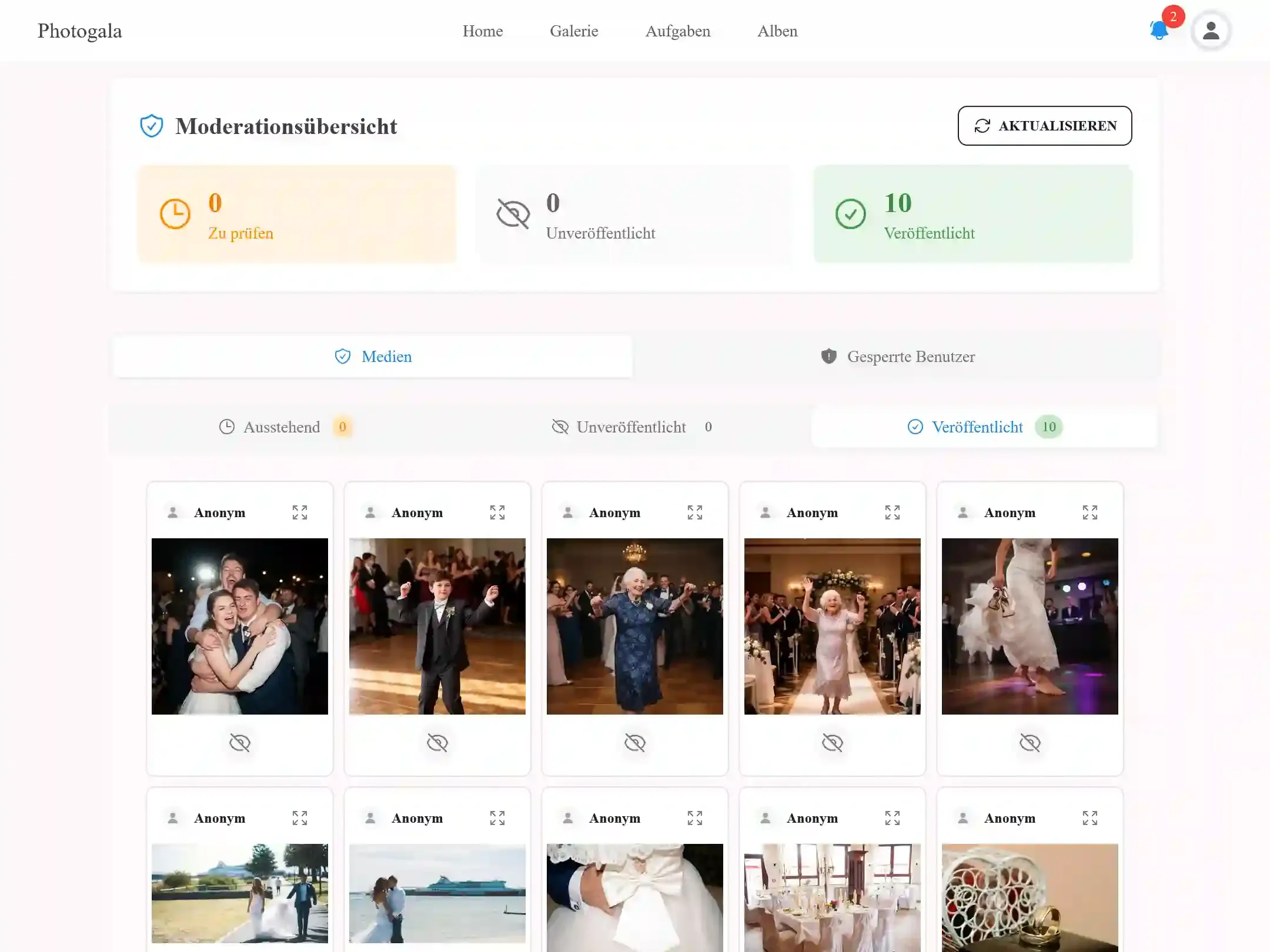 Content-Moderation-Dashboard auf dem Laptop mit Foto-Genehmigungsschlange