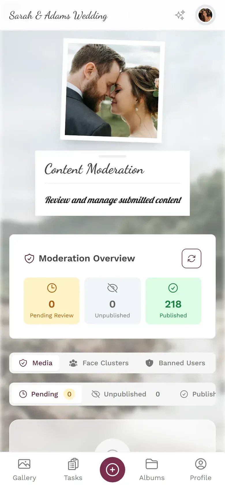 Corporate event moderation queue