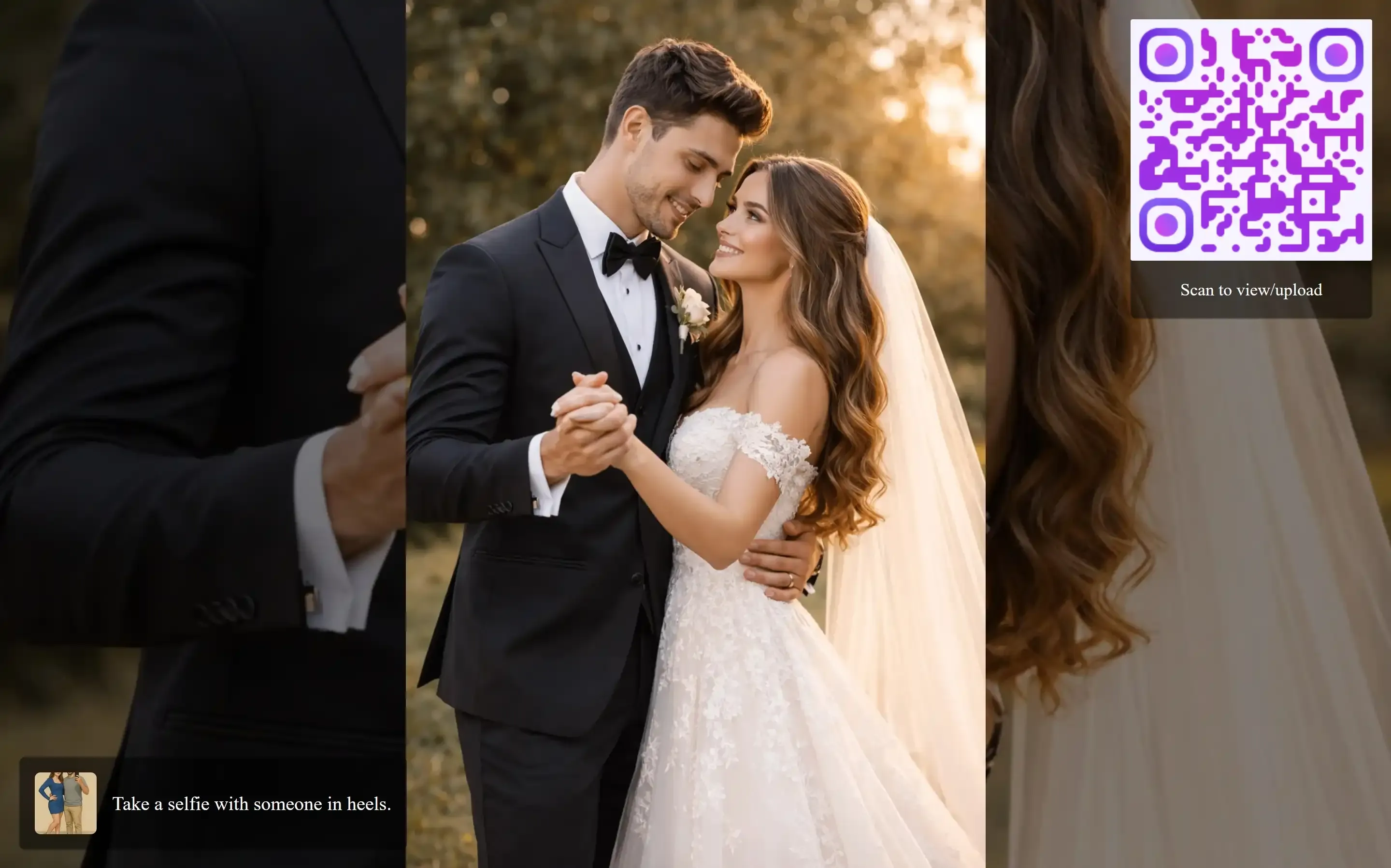 Live photo wall displaying guest uploads at wedding venue