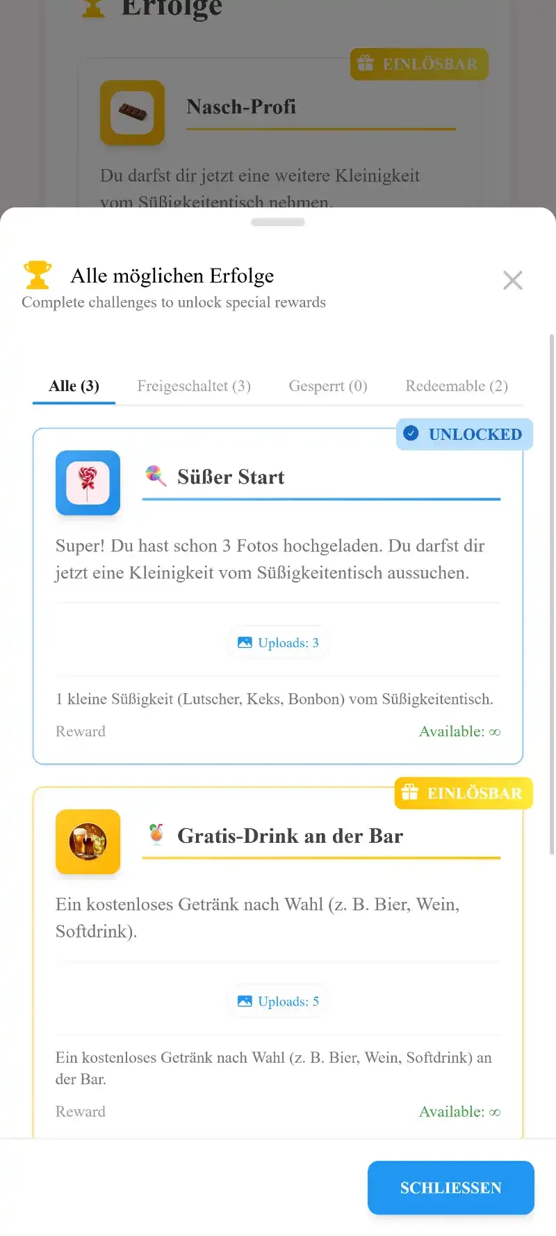 Echte Belohnungen im Interface