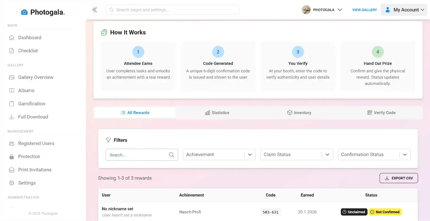 Reward management dashboard