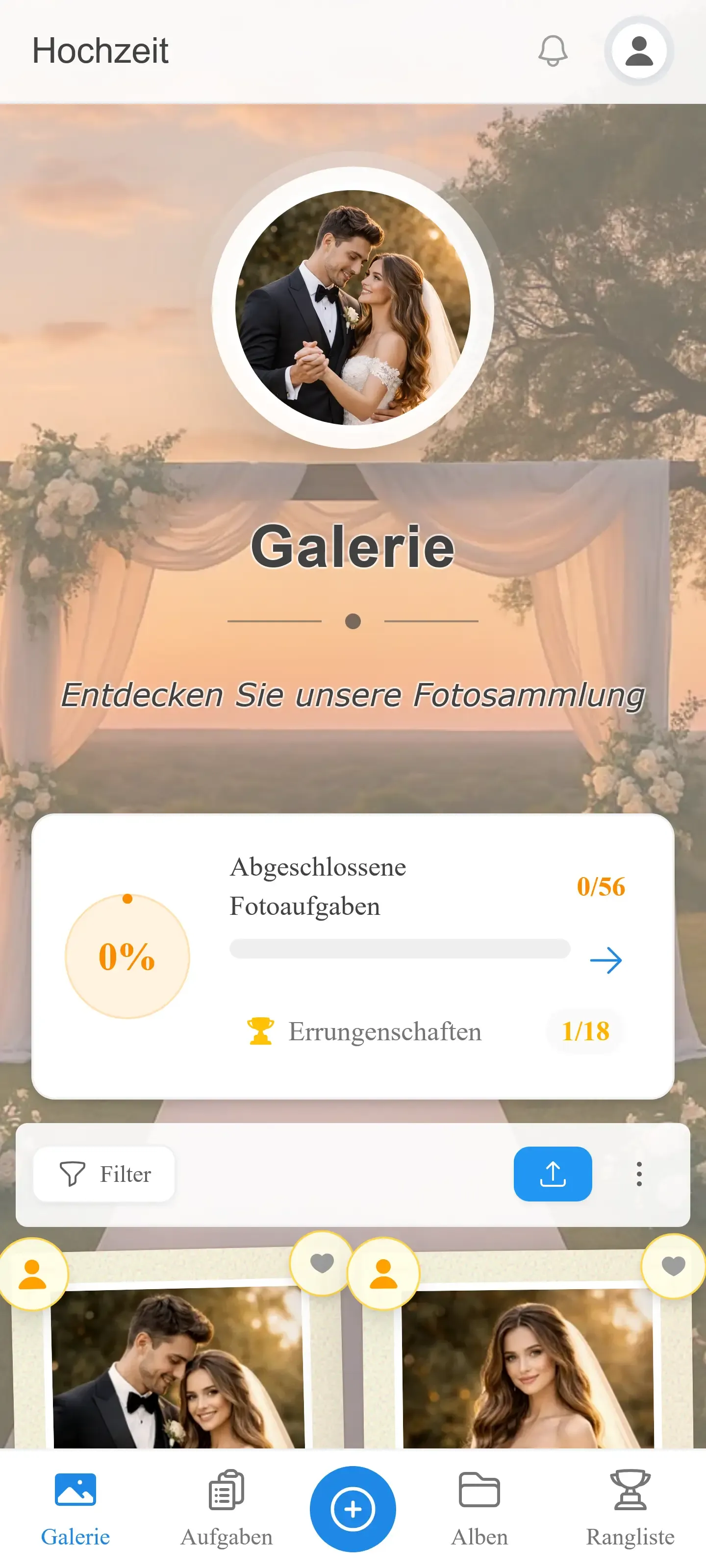 Mobile Galerie-Ansicht mit hochgeladenen Gästefotos im Raster