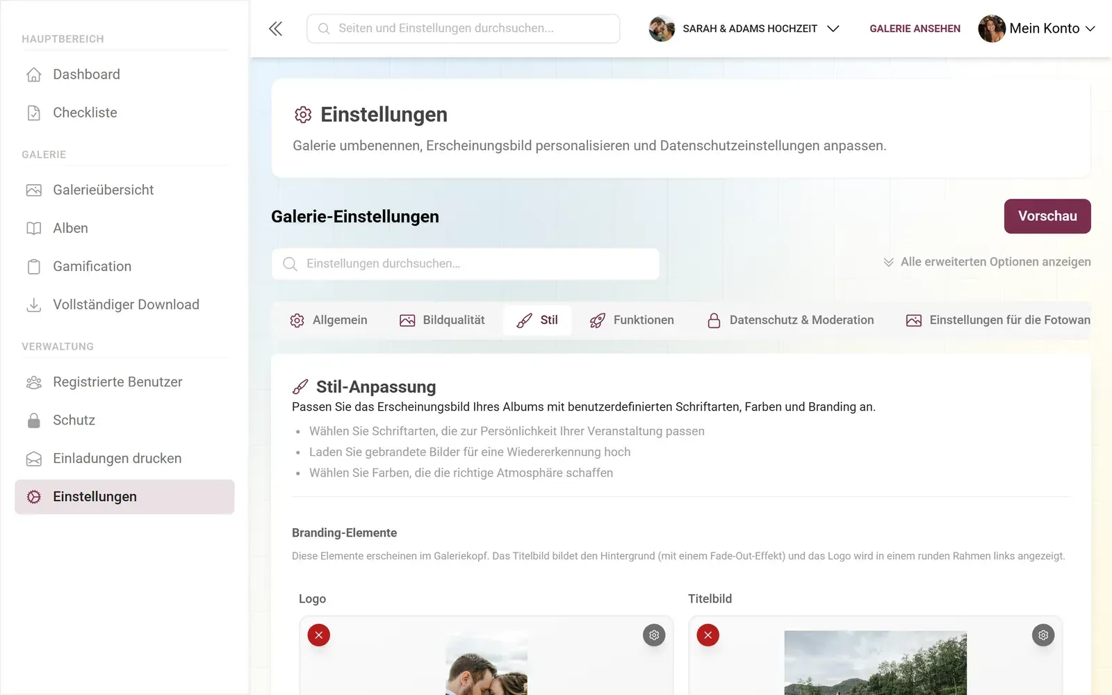 Individuelles Galerie-Branding auf dem Laptop