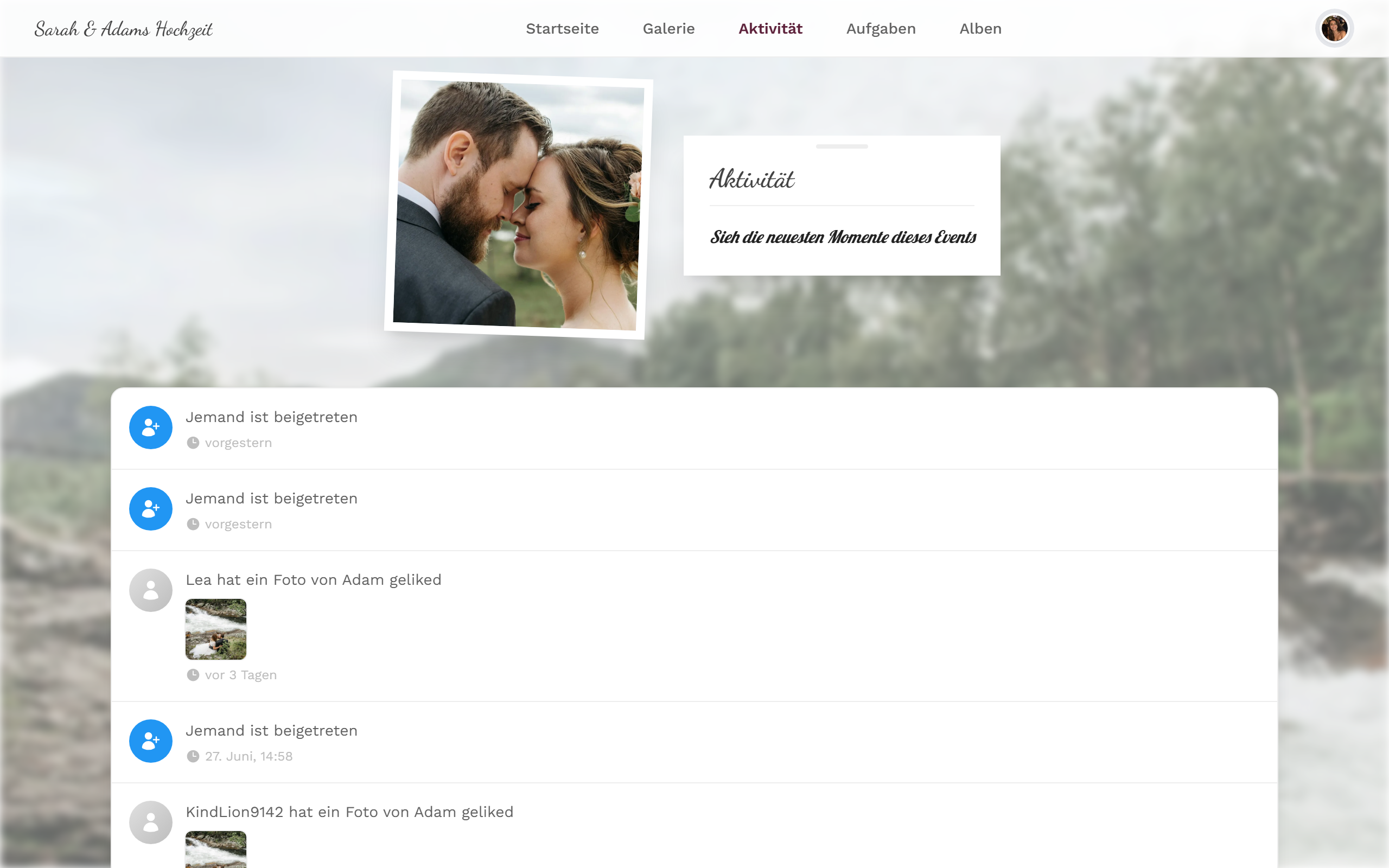 Chronologische Liste mit neuen Uploads, Kommentaren, Likes und Erfolgen
