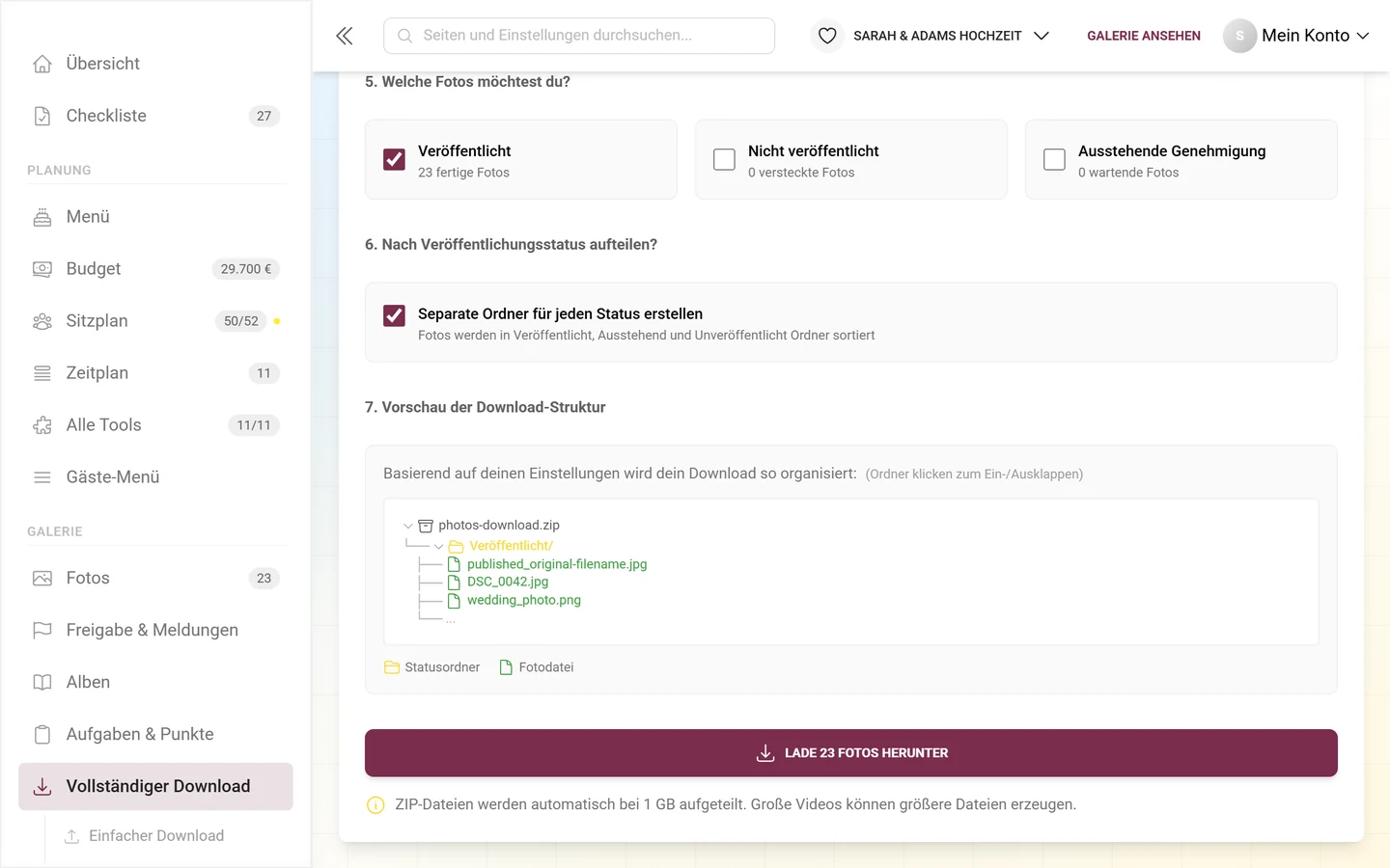 Schritt 7 mit dem Ordnerbaum des ZIP-Archivs und dem Download-Knopf
