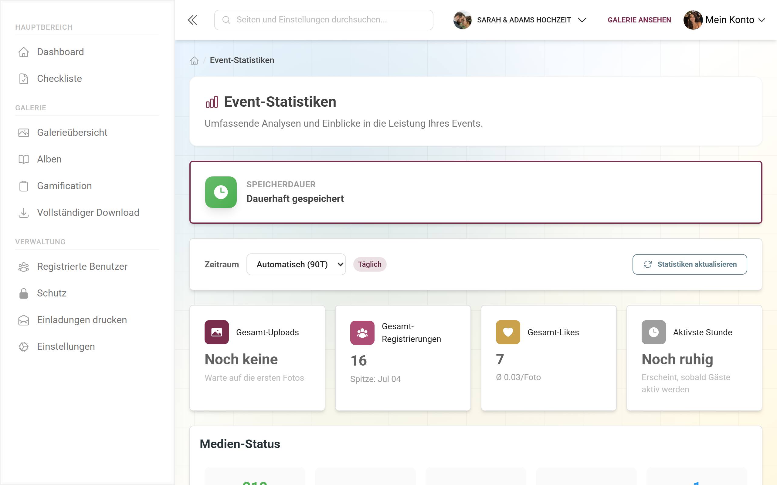 Event-Statistiken mit der Karte AI Processing Status und dem View-Button