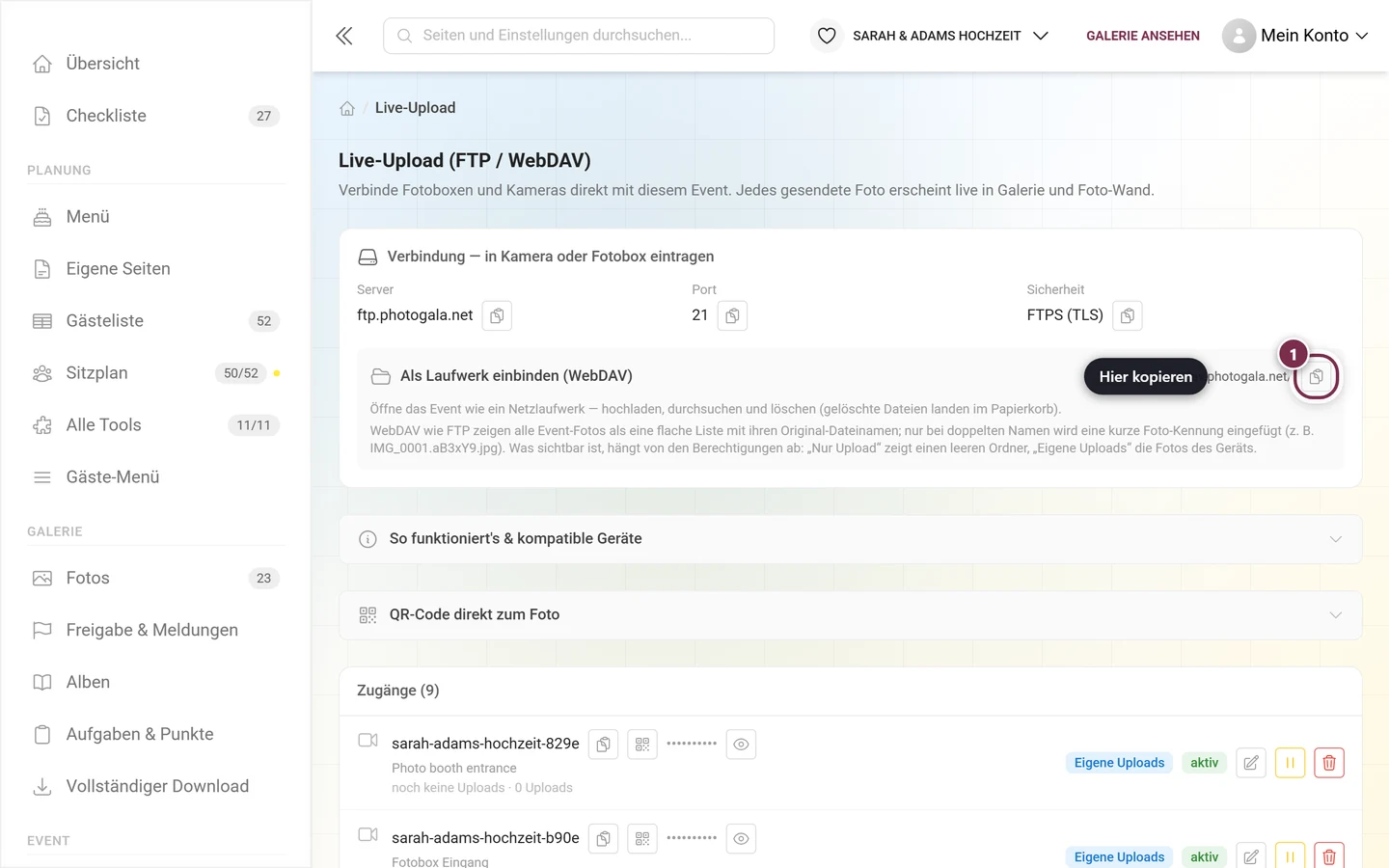 Zeile Als Laufwerk einbinden (WebDAV) mit markiertem Kopier-Knopf neben der Adresse