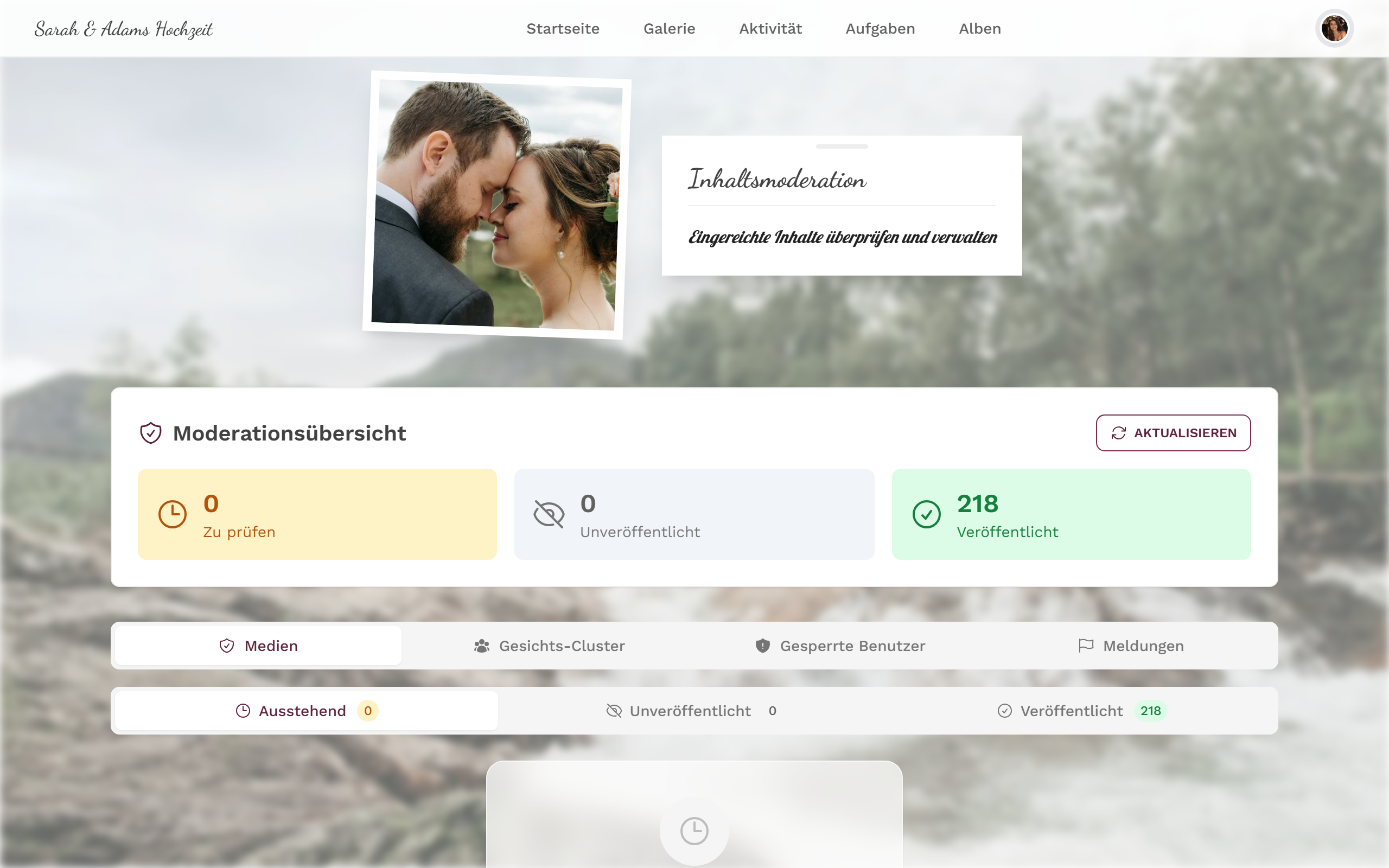 Moderationsseite mit Übersicht und Reitern