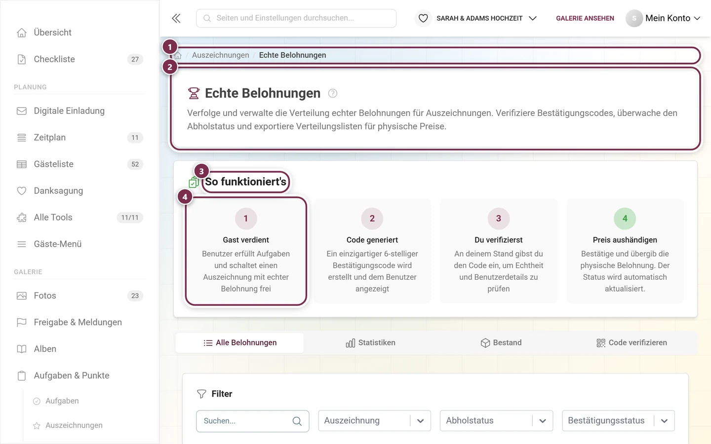 Seite Echte Belohnungen zum Einlösen echter Preise