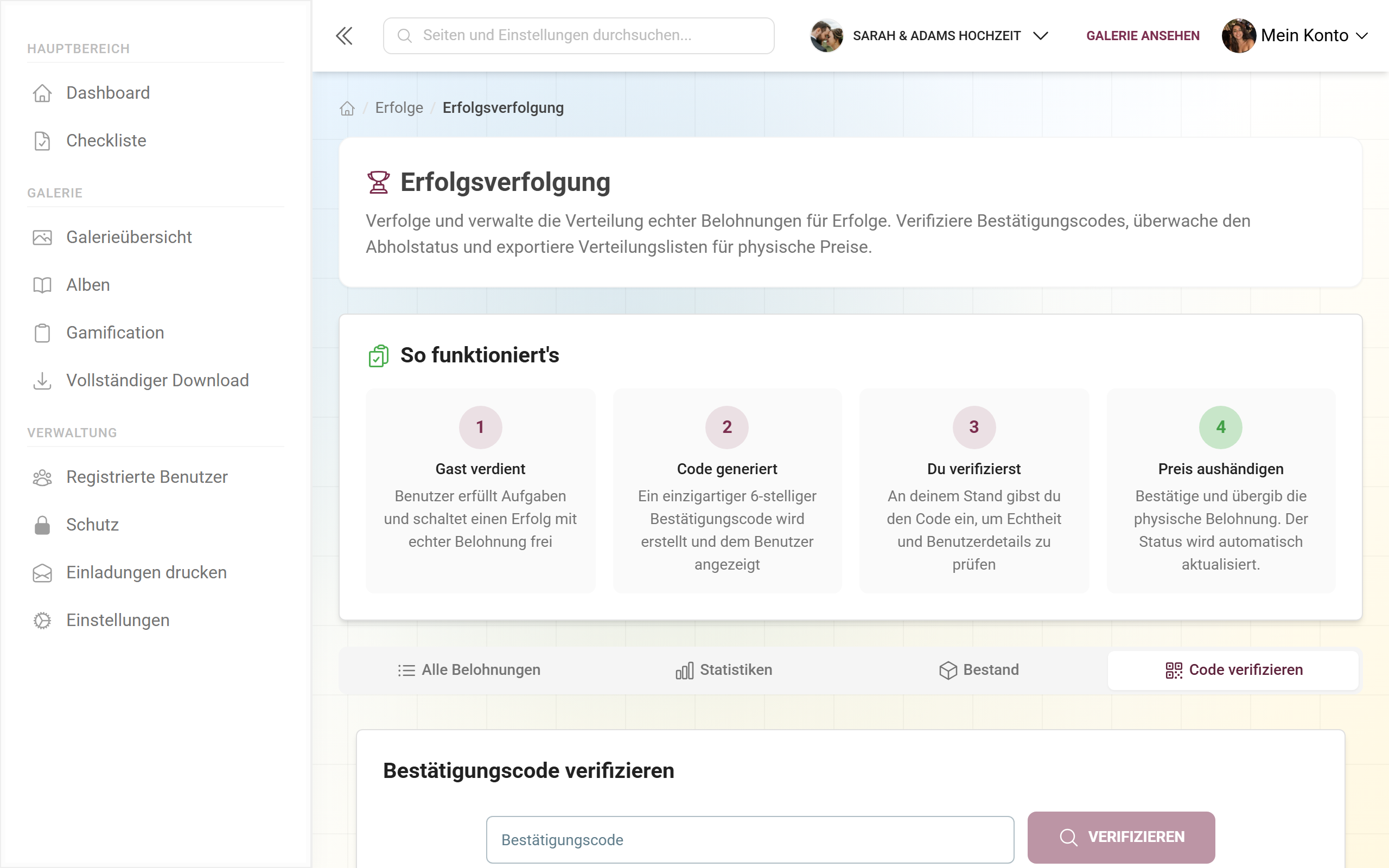 Reiter Code prüfen nach erfolgreicher Prüfung mit gültigem Code und Detailkarte des Gastes