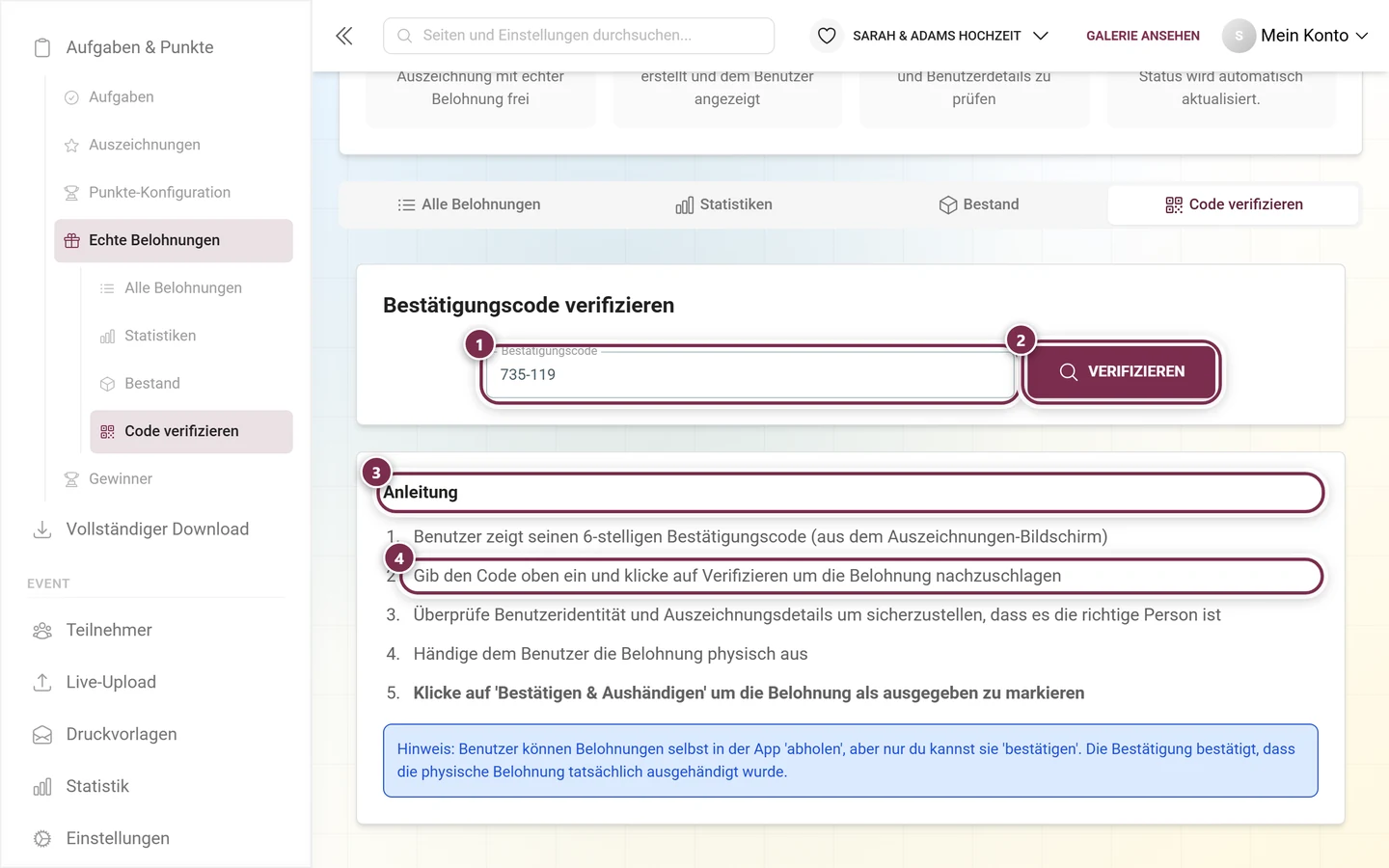 Reiter Code verifizieren beim Gastgeber mit geprüftem Code und Detailkarte