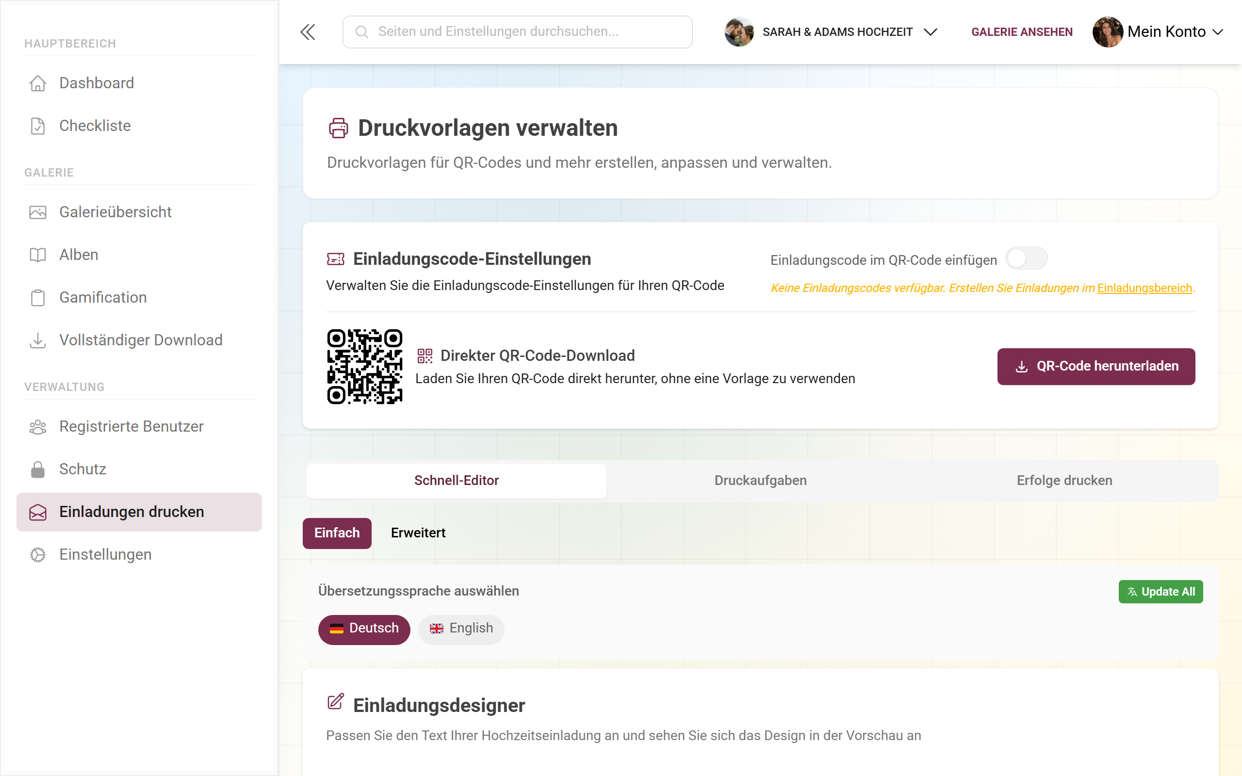 Design Studio mit QR-Karten und Druckvorlagen
