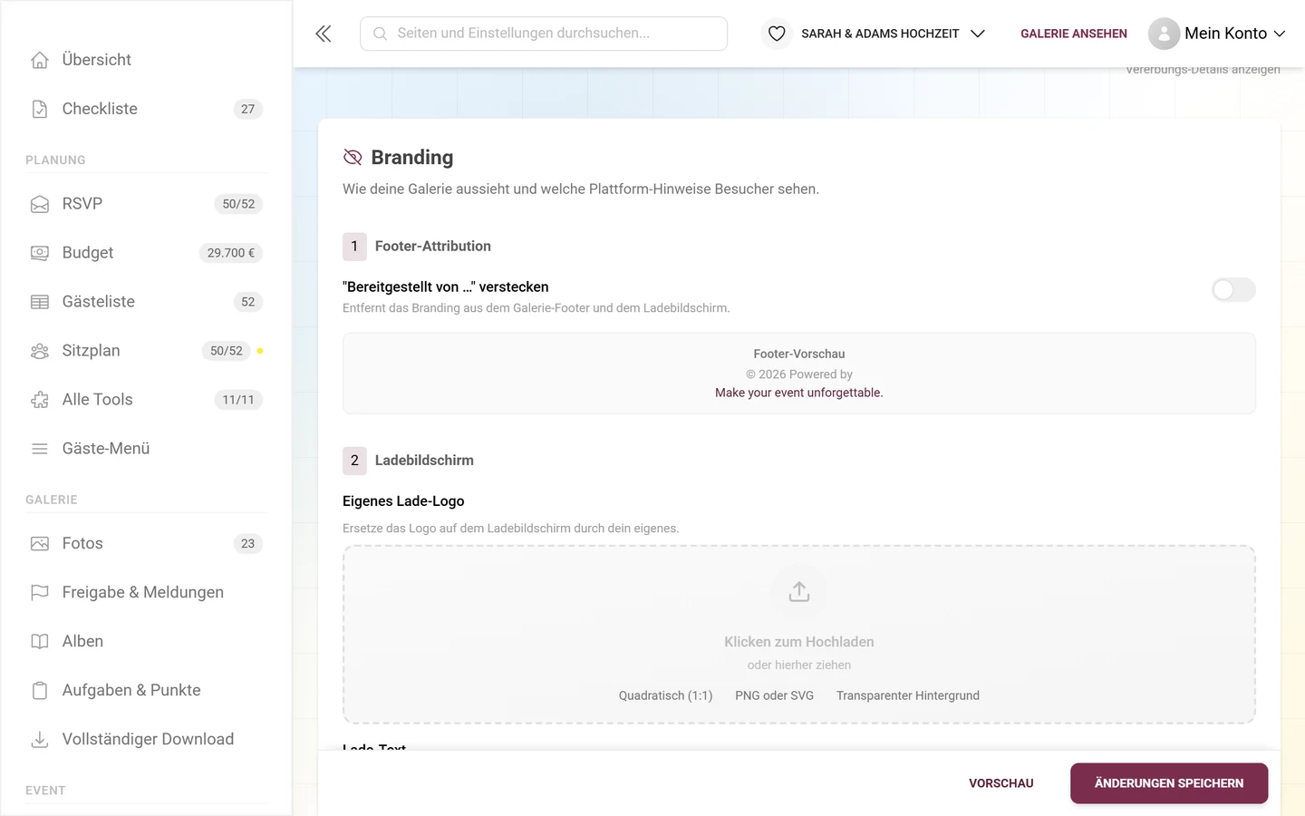 White-Label-Tab mit dem Block Branding