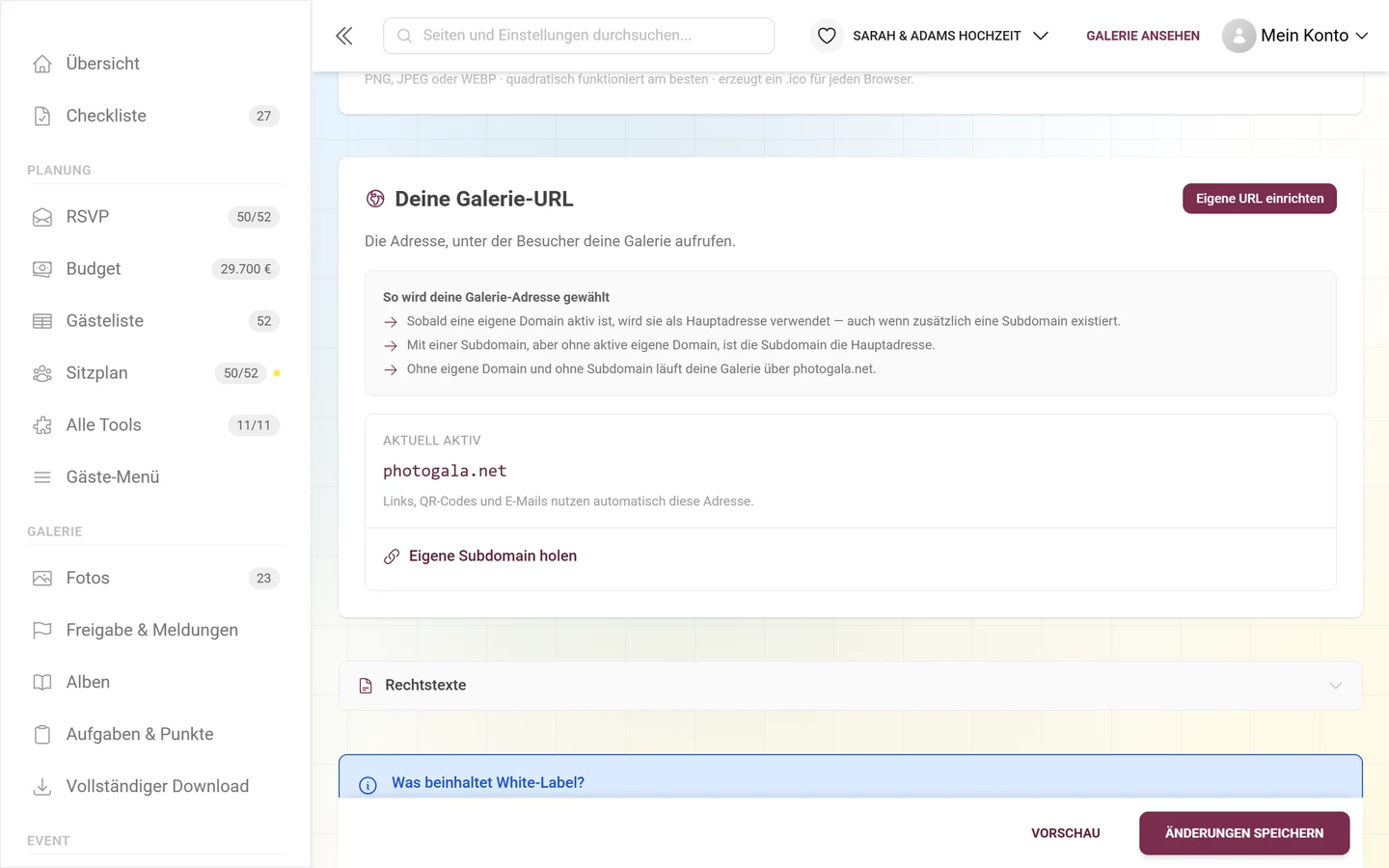 Bereich Deine Galerie-URL mit der aktuellen Adresse