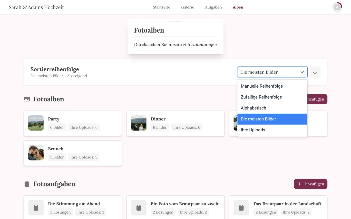 Geöffnetes Sortier-Dropdown mit den fünf Optionen