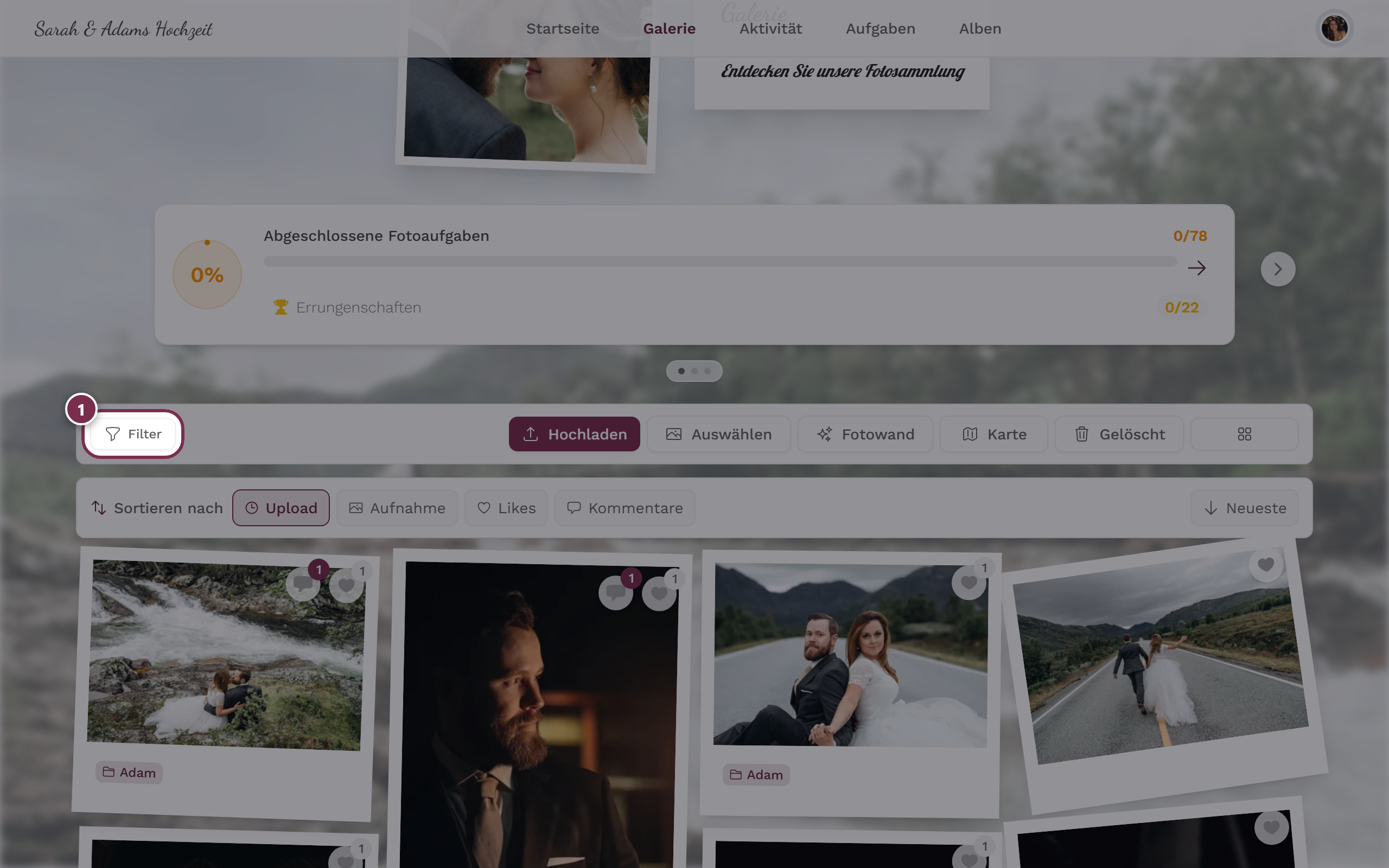 Galerie mit markiertem Filter-Button