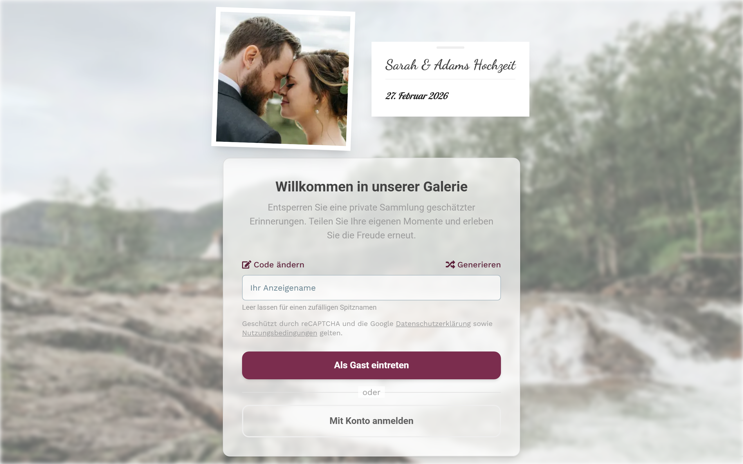 Willkommensbildschirm des Events vor dem Beitreten