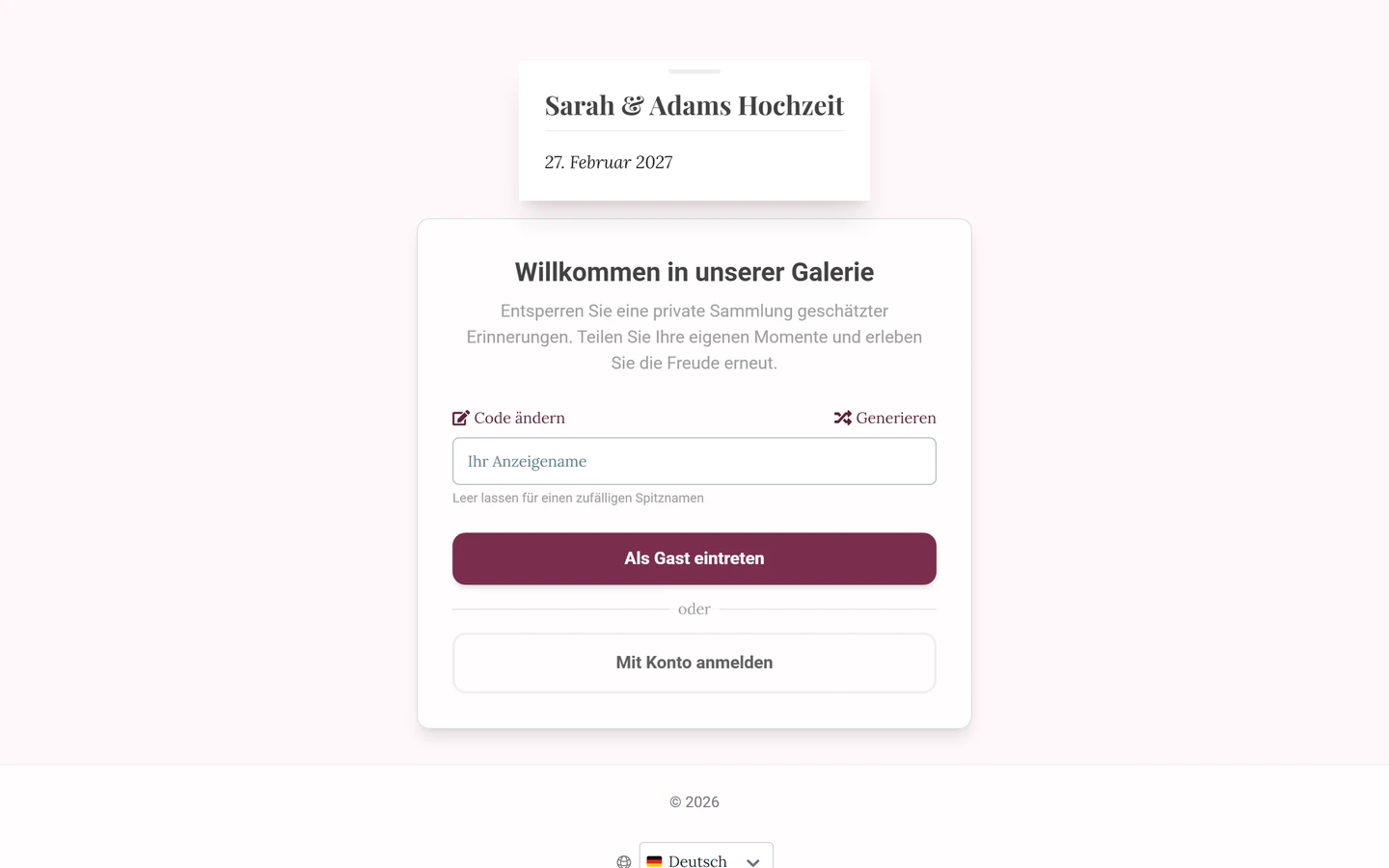 Willkommensbildschirm des Events vor dem Beitreten