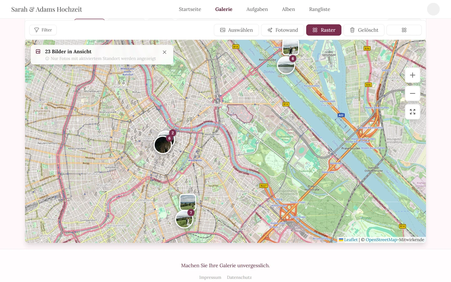 Aufgeklappte Info-Karte oben links mit der Anzahl der Bilder in Ansicht