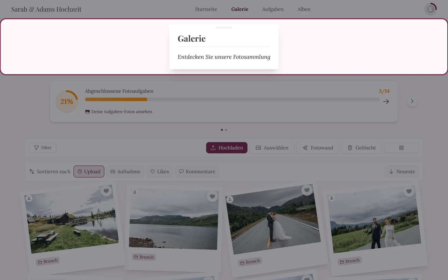 Obere Navigationsleiste am Computer mit Event-Titel, Links, Glocke und Avatar