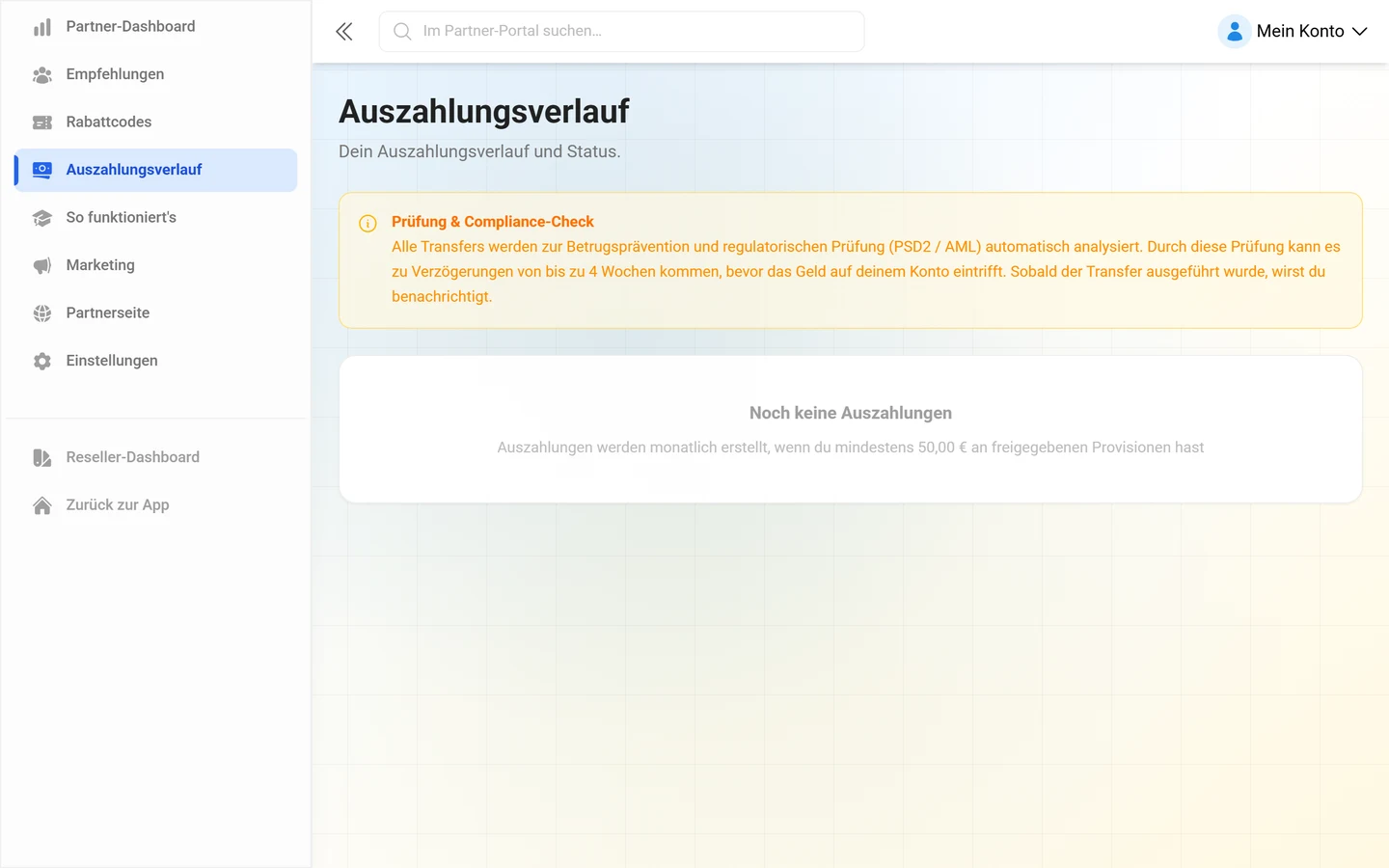 Auszahlungsverlauf im Partner-Portal