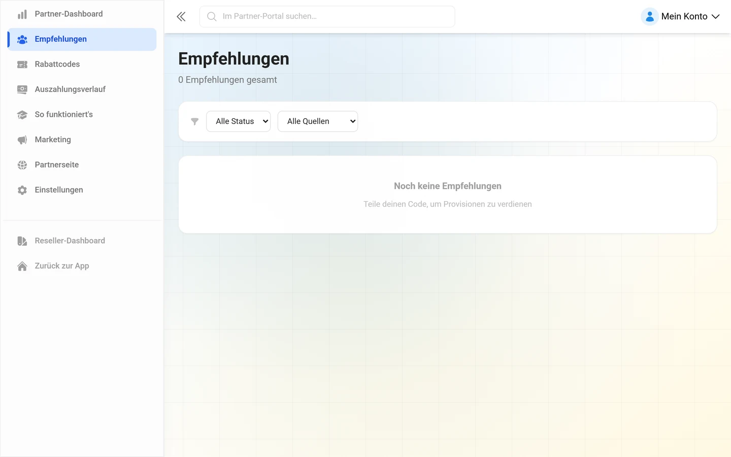Liste der Empfehlungen mit Status je Eintrag