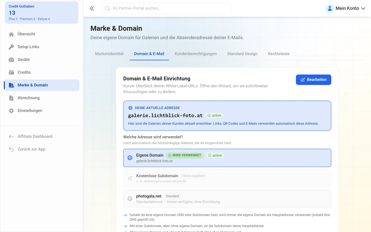 Reiter Domain und E-Mail der Markenverwaltung