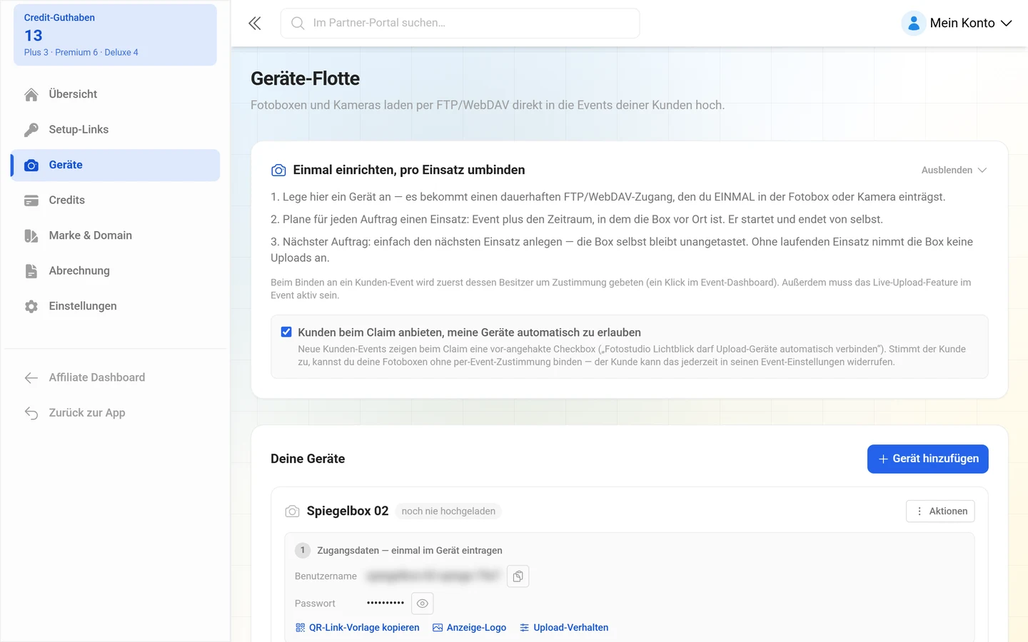 Geräteverwaltung des Reseller-Portals