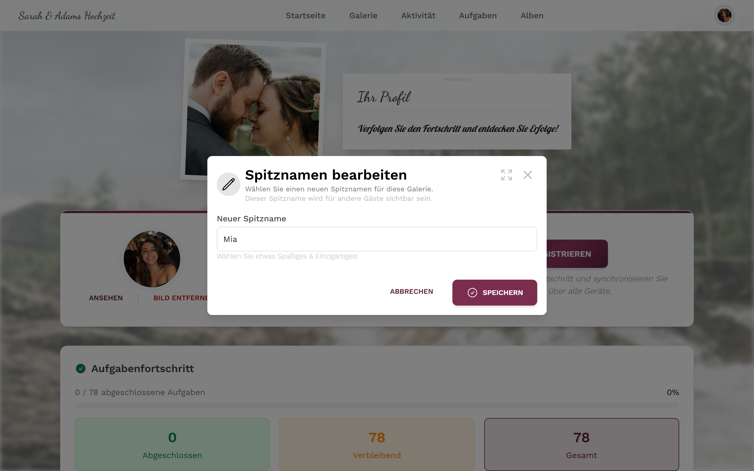 Dialog zum Bearbeiten des Spitznamens