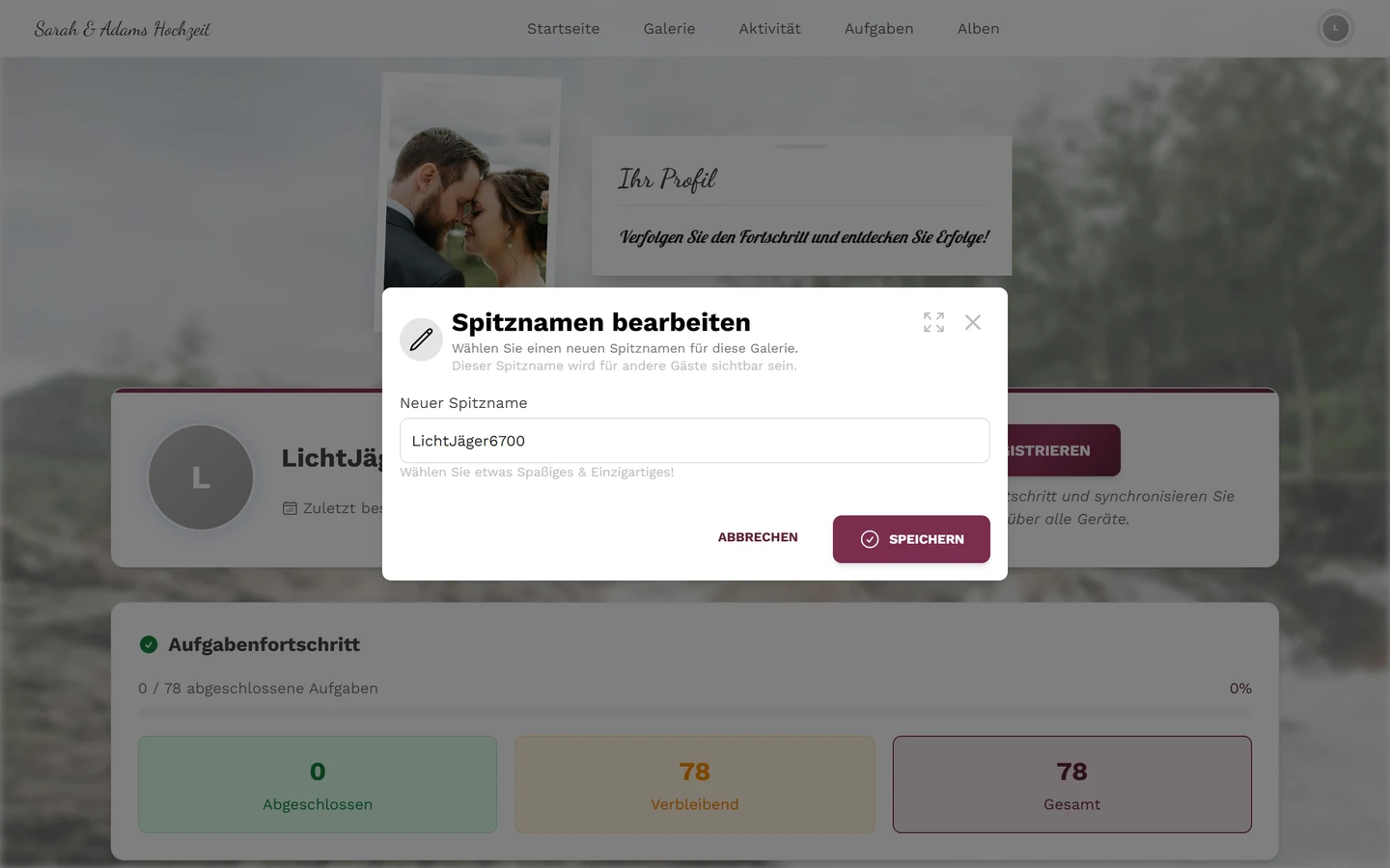 Dialog zum Bearbeiten des Spitznamens