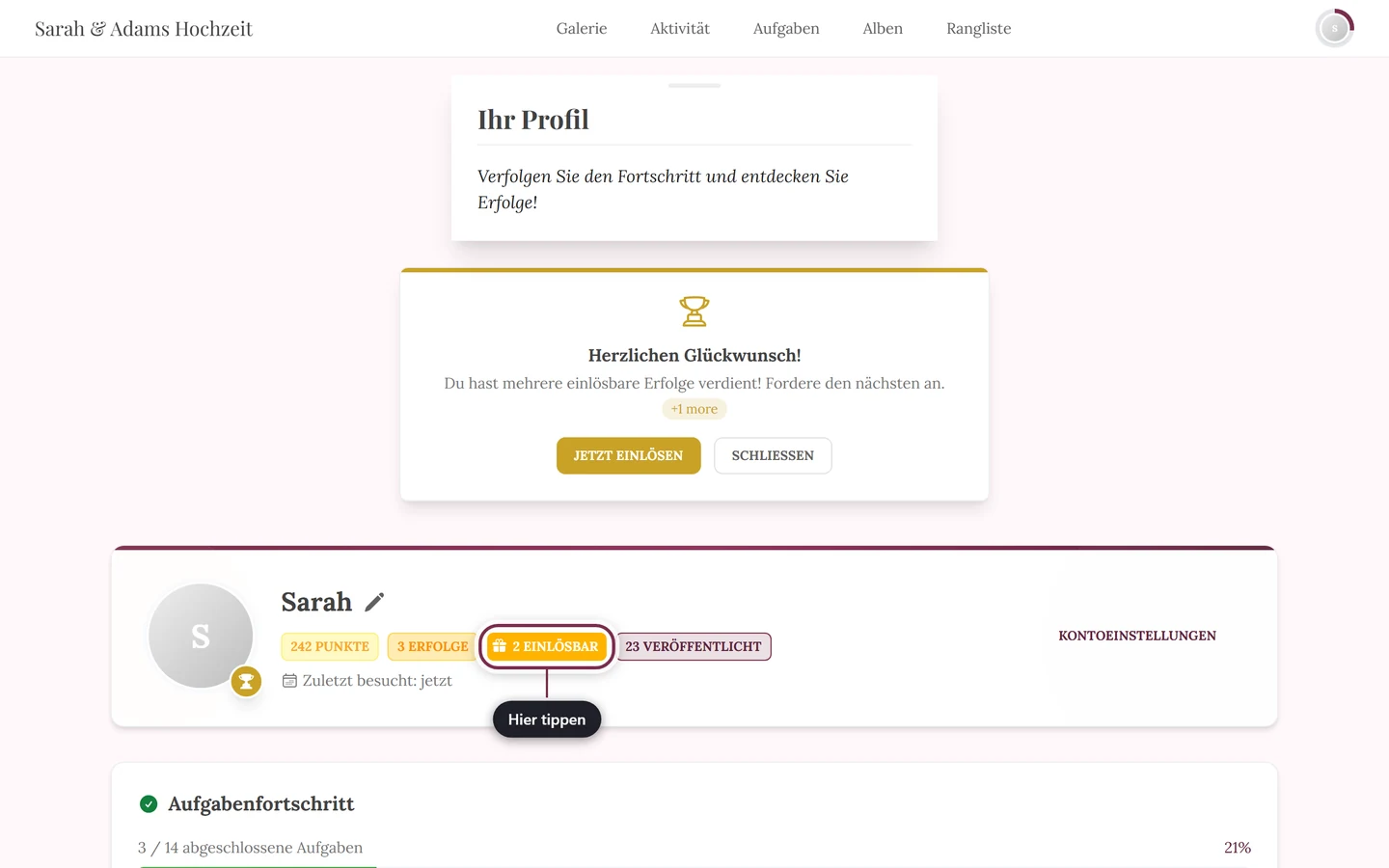 Profilkopf mit markiertem Chip „2 einlösbar“