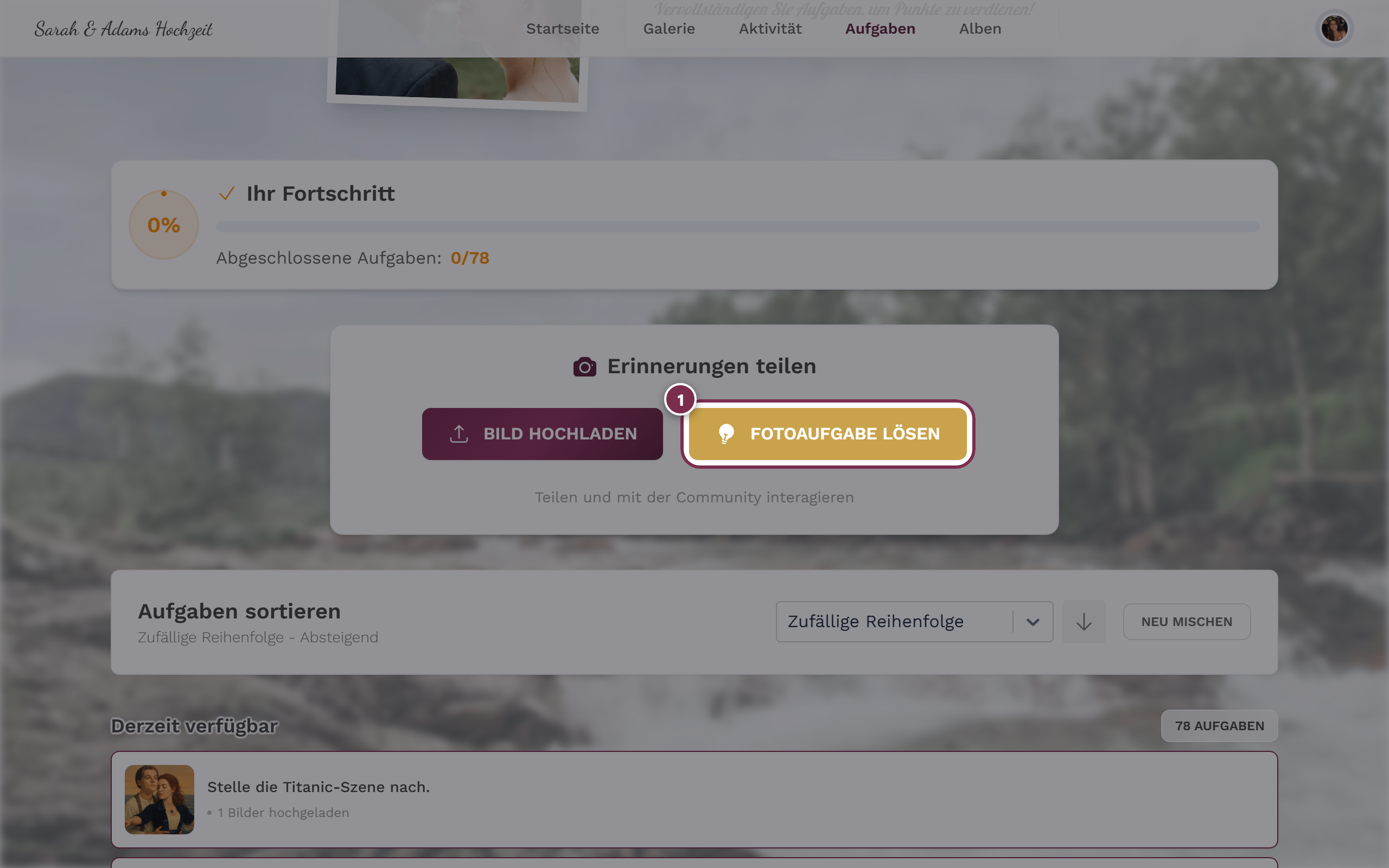 Upload-Dialog mit vorausgewählter Aufgabe