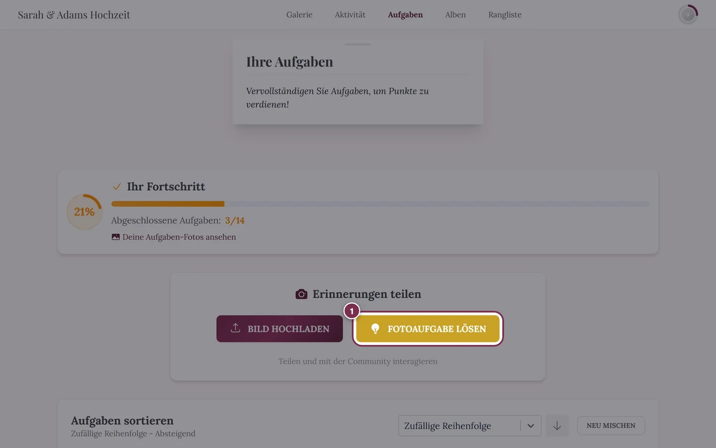 Upload-Dialog mit vorausgewählter Aufgabe