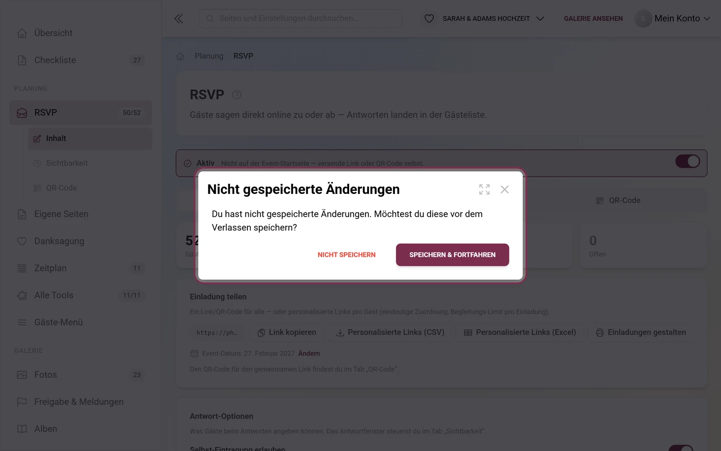Rückfrage beim Reiterwechsel mit offenem Entwurf