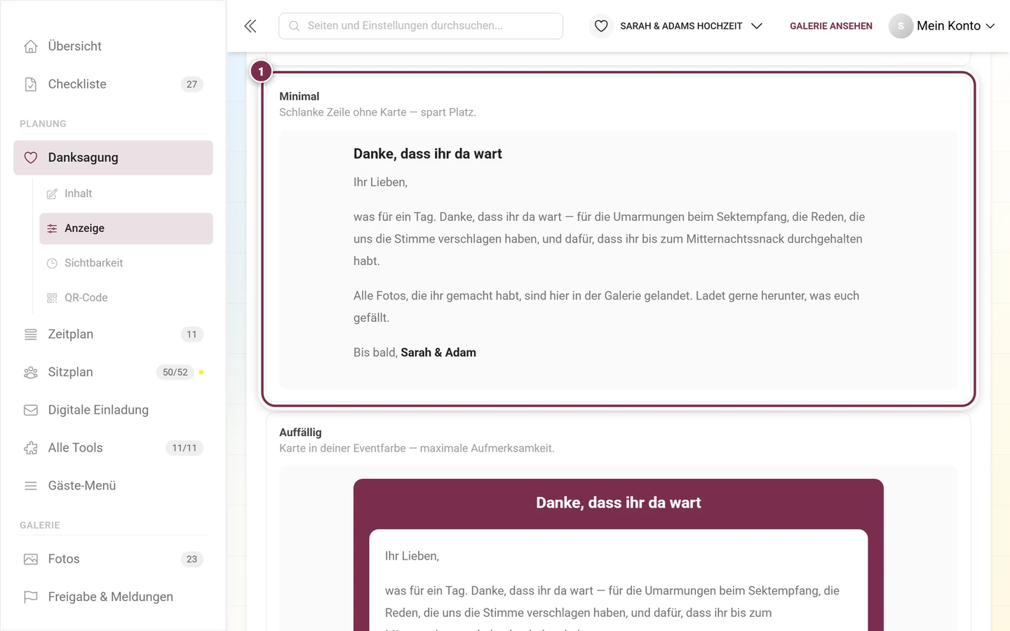 Widget-Stil Minimal mit schlanker Zeile ohne Karte