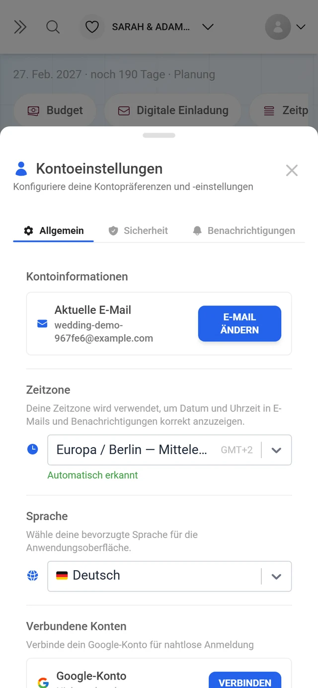 Dialog Kontoeinstellungen mit dem aktiven Reiter Benachrichtigungen