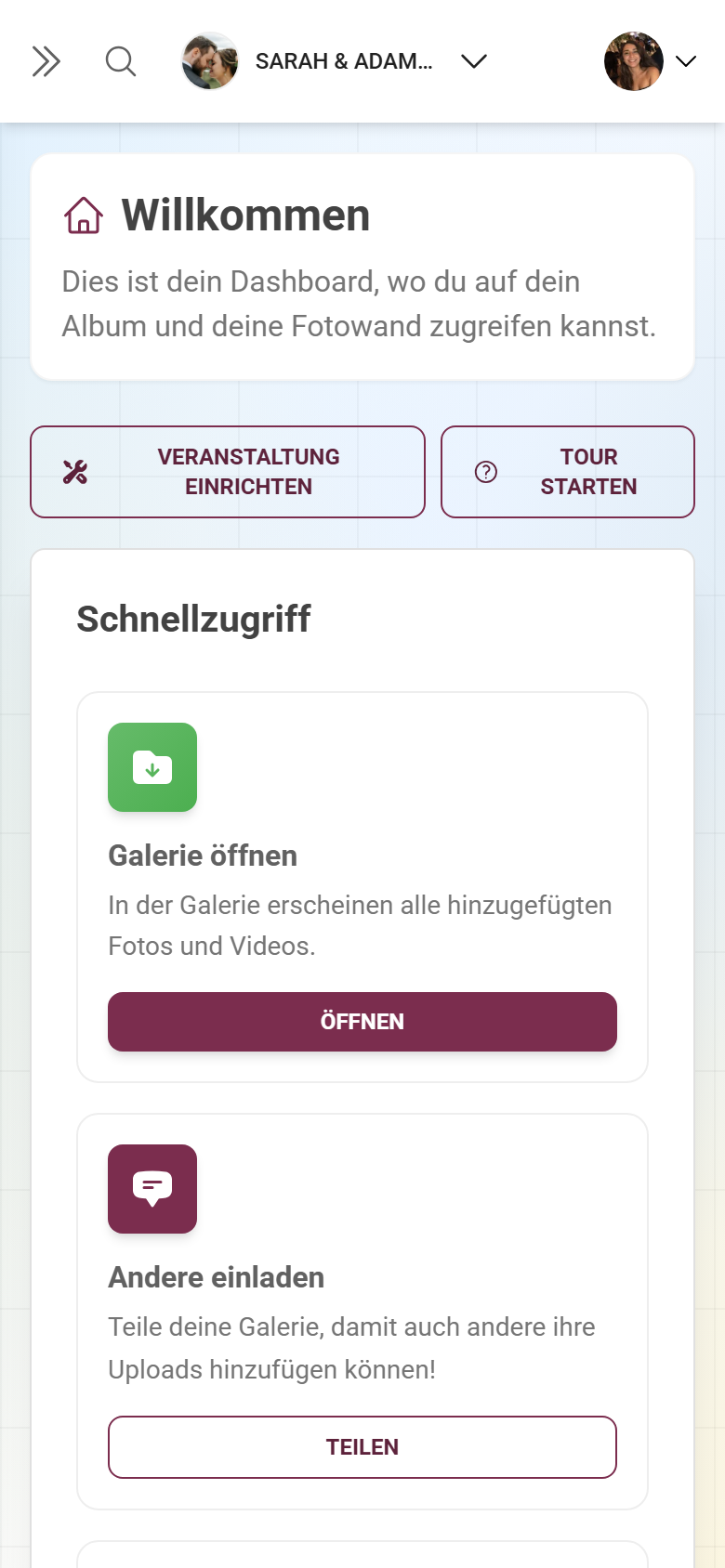 Admin-Übersicht mit Statistiken, Schnellaktionen und Checkliste