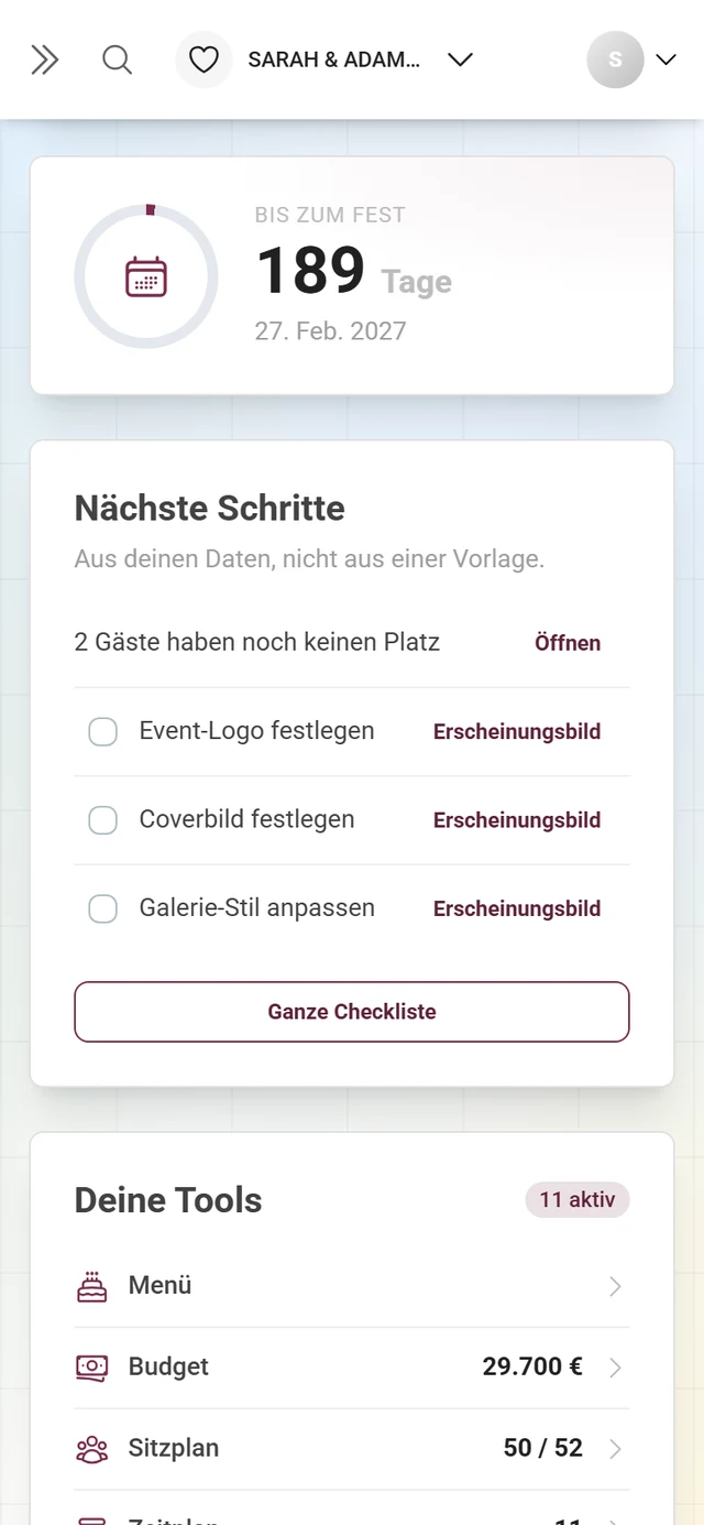 Dashboard-Karte Nächste Schritte mit abgeleiteten Schritten und offenen Aufgaben