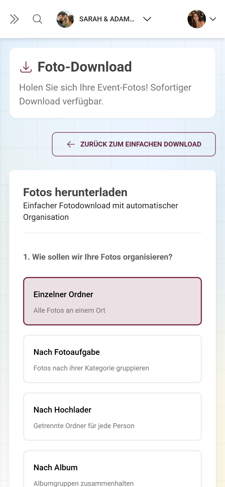 Erweiterter Download mit Ordnerstruktur, Filtern und Auswahl für den ZIP-Export