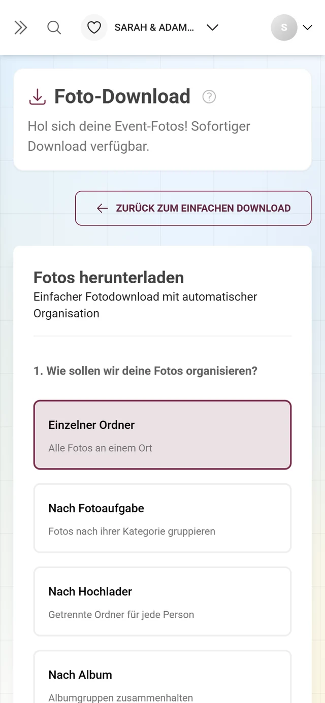 Erweiterter Download mit Ordnerstruktur, Filtern und Auswahl für den ZIP-Export