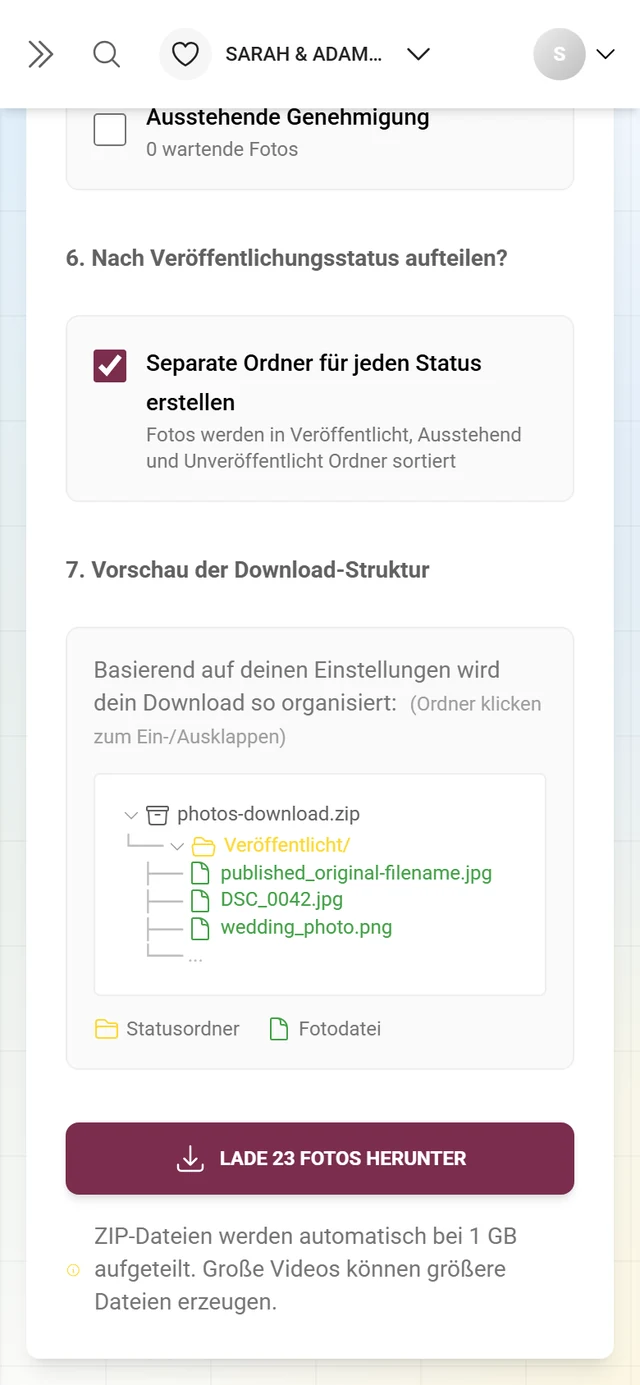 Schritt 7 mit dem Ordnerbaum des ZIP-Archivs und dem Download-Knopf